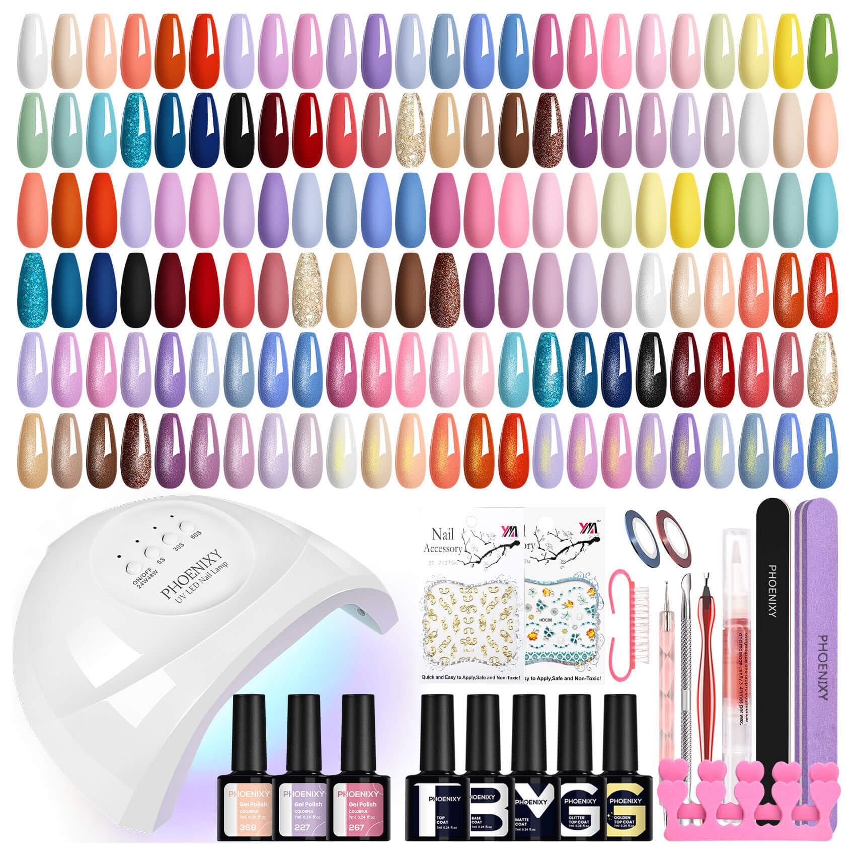 Phoenixy Kit Uñas Semipermanentes con 48 W Lámpara LED, 45 Colores Uñas Semipermanentes Kit Completo con Base y Top Coat Kit de Manicura de Regalo