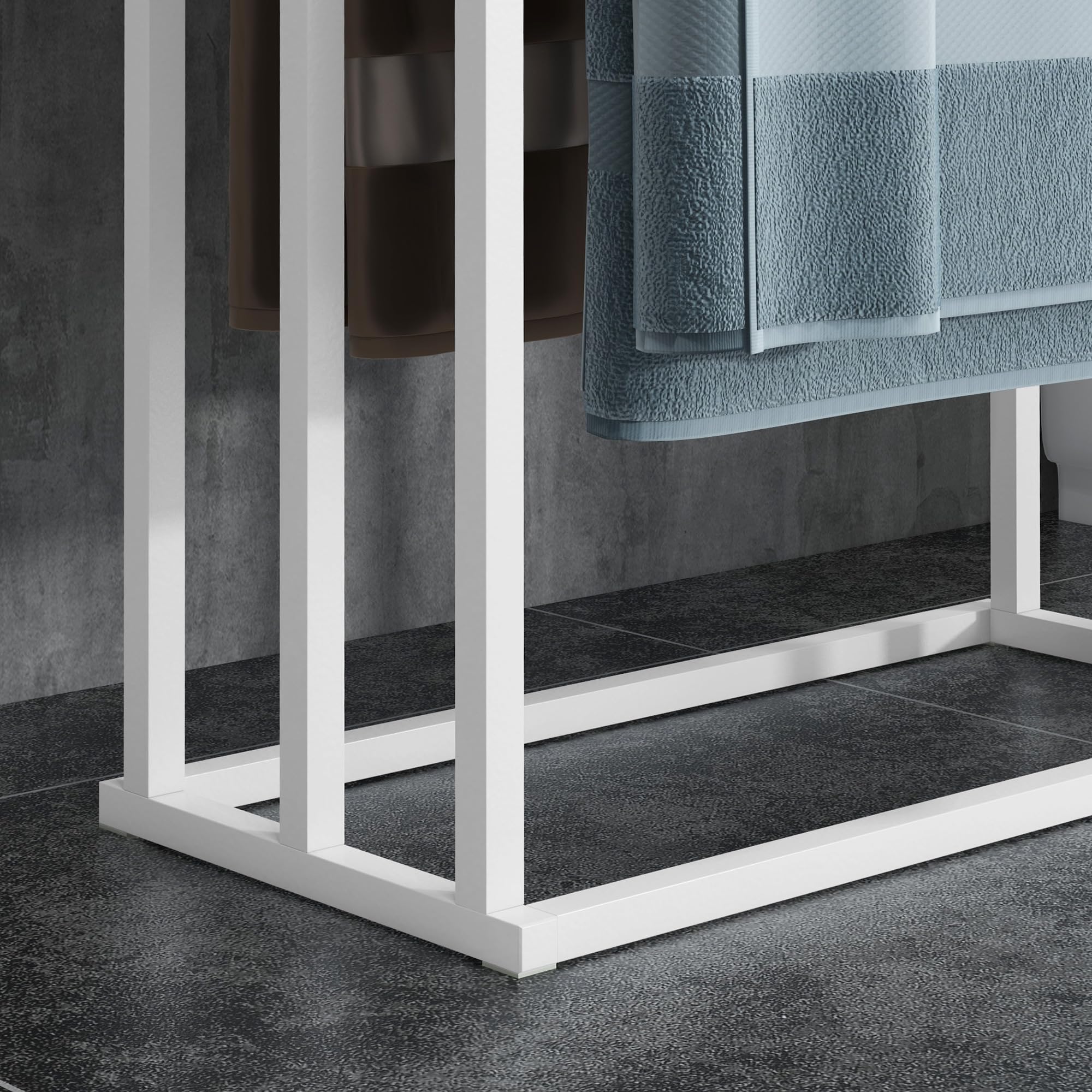kleankin Porte-Serviettes en Bambou et Acier sur Pieds avec 3 Barres Support pour Serviette 45 x 22,5 x 86 cm - Blanc et Naturel