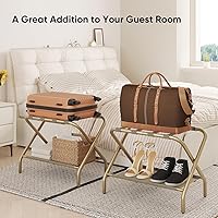 Vista 6 de Luggage Rack for Guest Room, Folding Suitcase Stand with Shoe Shelf, Easy Assembly, Portable, Hold up to 110 lb, Gold, 1 Pack