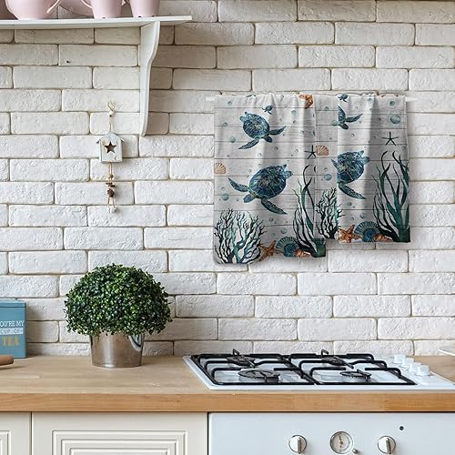 Miniatura 8 de Juego de 2 toallas de mano con diseño de tortuga marina, toalla de baño suave con punta de dedo para cocina, gimnasio, spa, hogar, decoración de baño