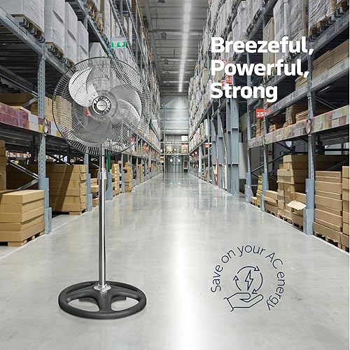 Miniatura 3 de Ventilador de pie de metal de alta velocidad de 18 pulgadas, 3 potentes velocidades, ventilador de pedestal oscilante industrial con altura
