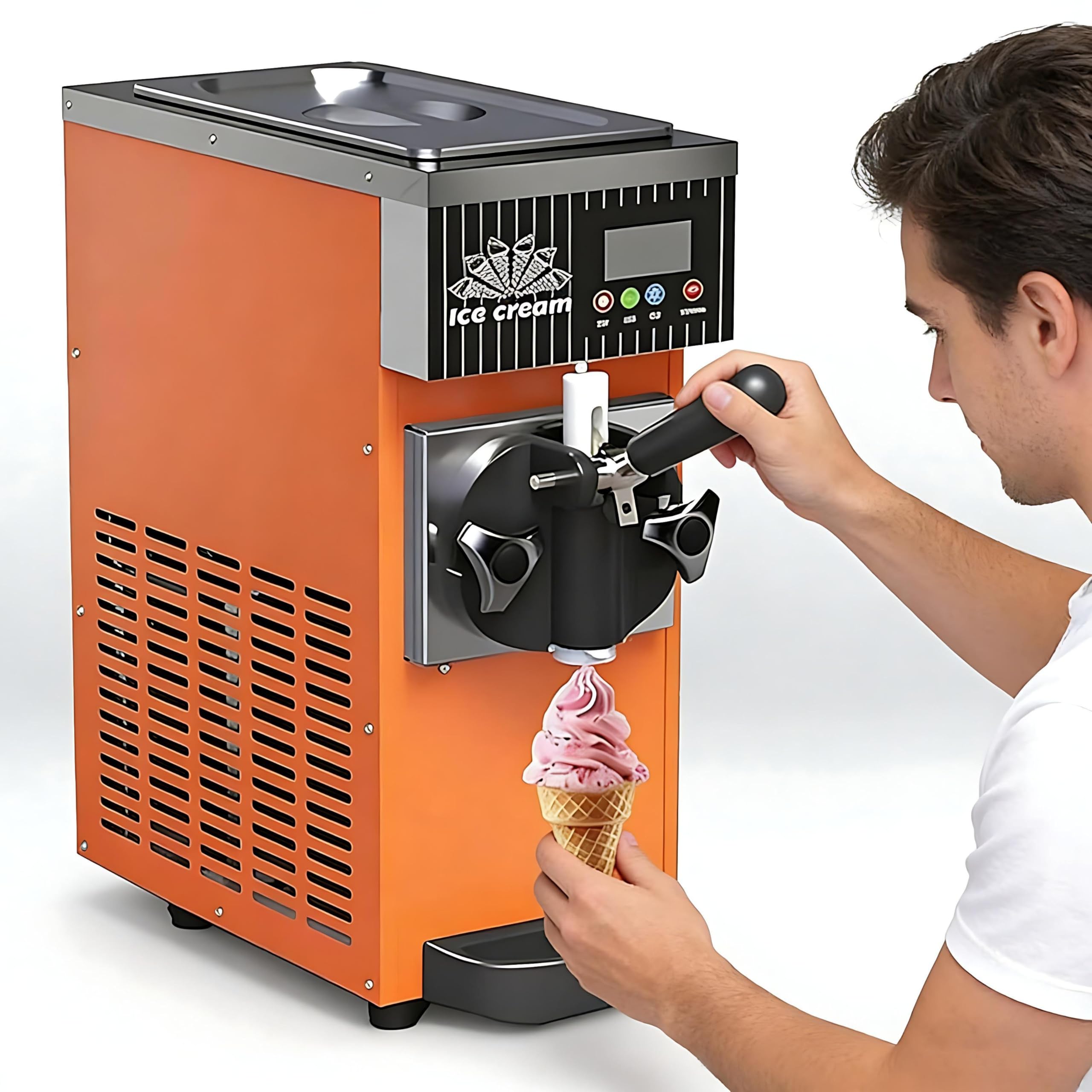 JozyJul Softserve Ice-cream Machine, 4-5KG/H Yield 750W Commercial Ice Cream Machines, Countertop Soft Serve Ice Cream Maker with 1 Flavors LCD Panel for Bars Coffee Shop Restaurant Home Orange