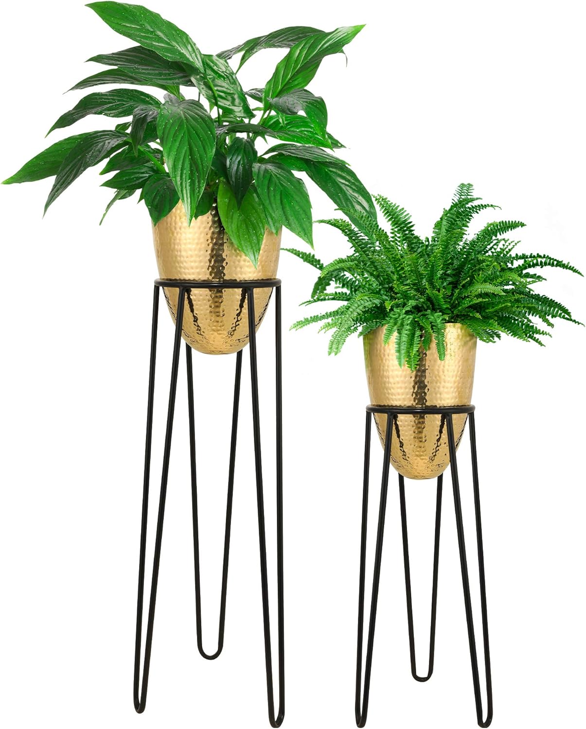 Tall Metal Plant Stands for Indoor Plants & Flowers Set of 2 Plant Stands with Modern Brass