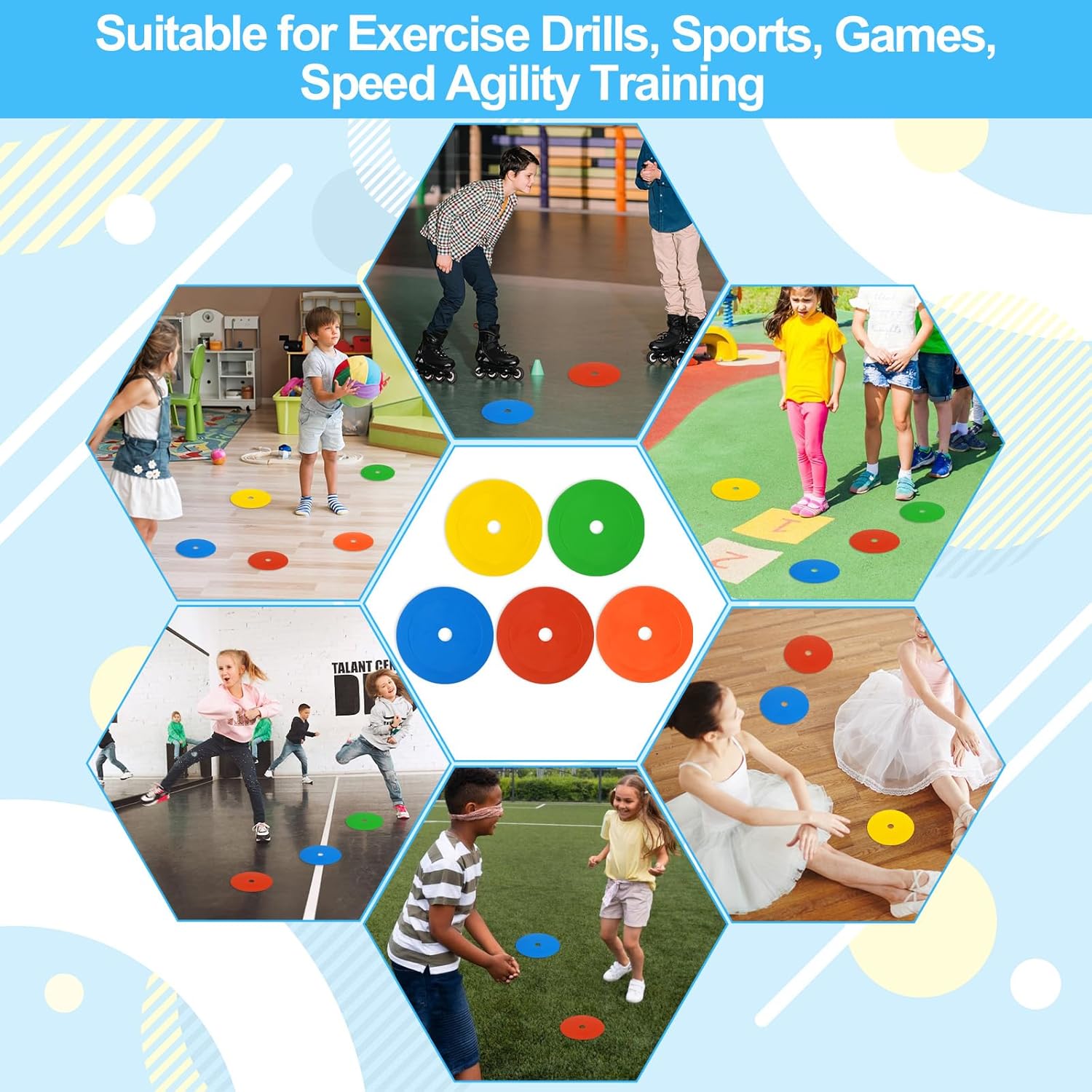 50Pcs 6 Inch Flat Cones Spot Markers, Non-Skid Floor Hole Soccer Cones Field Court Markers Field Court Spot Markers Flat Discs Soccer Training Cones for Sports Speed Agility Practice, 5 Colors