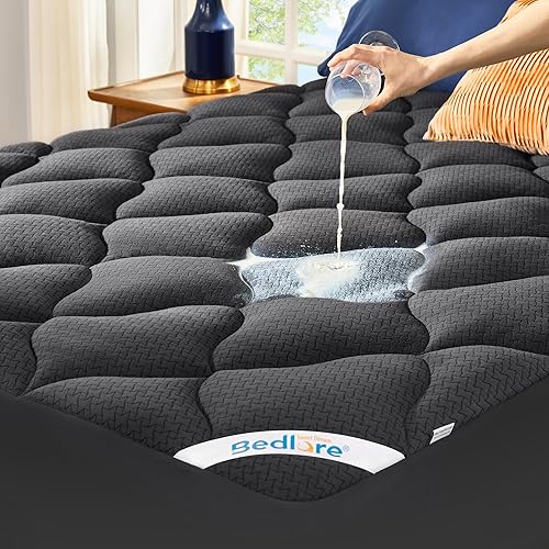 BEDLORE Protector de colchón impermeable tamaño Queen, acolchado con bolsillo profundo de 6 a 18 pulgadas, protector de colchón transpirable y