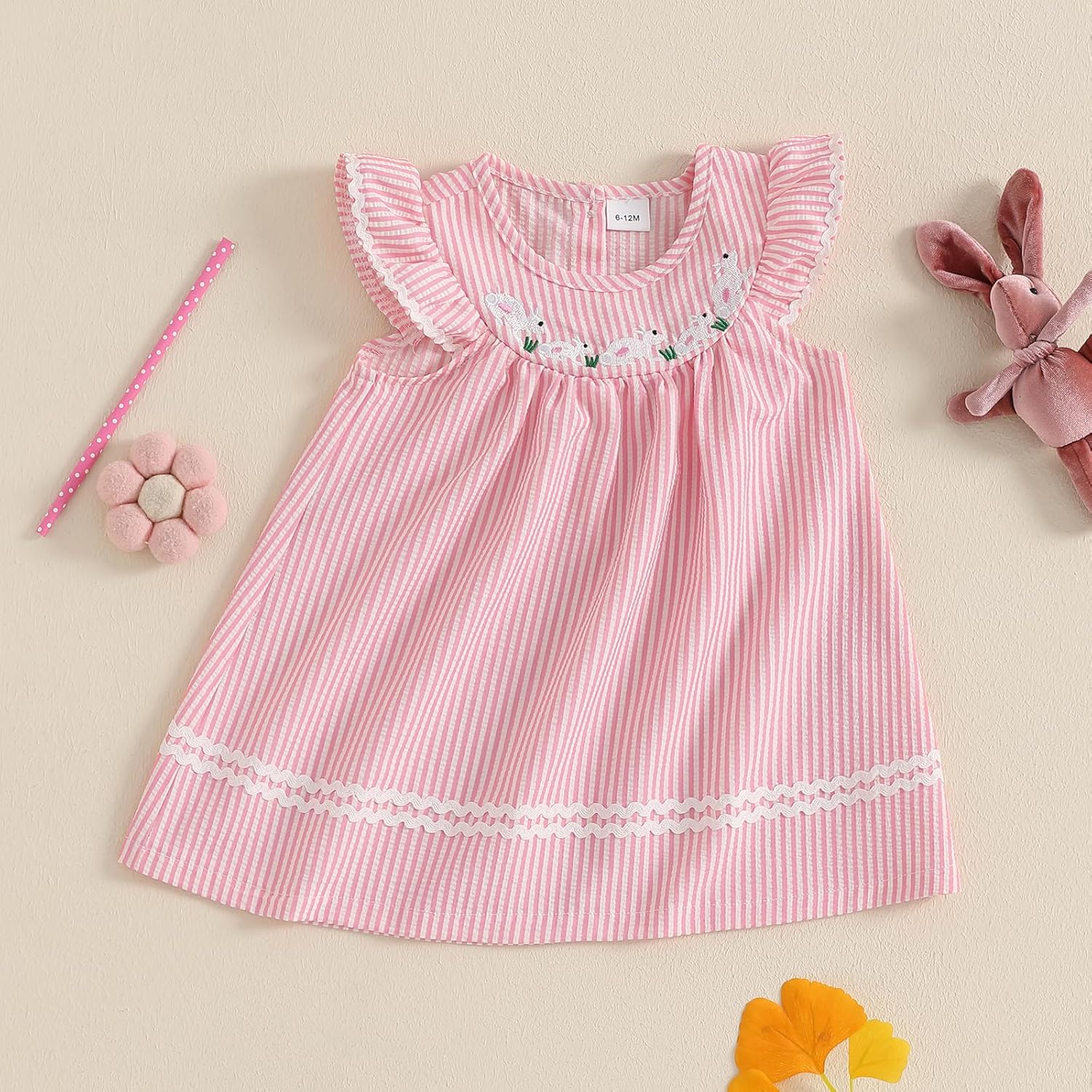Kayotuas Toddler Girl Easter Dress Smcoked Baby Clothes Bunny Embroidery Flutter Sleeve Dresses Cute Infant Christian Outfit - Image 4