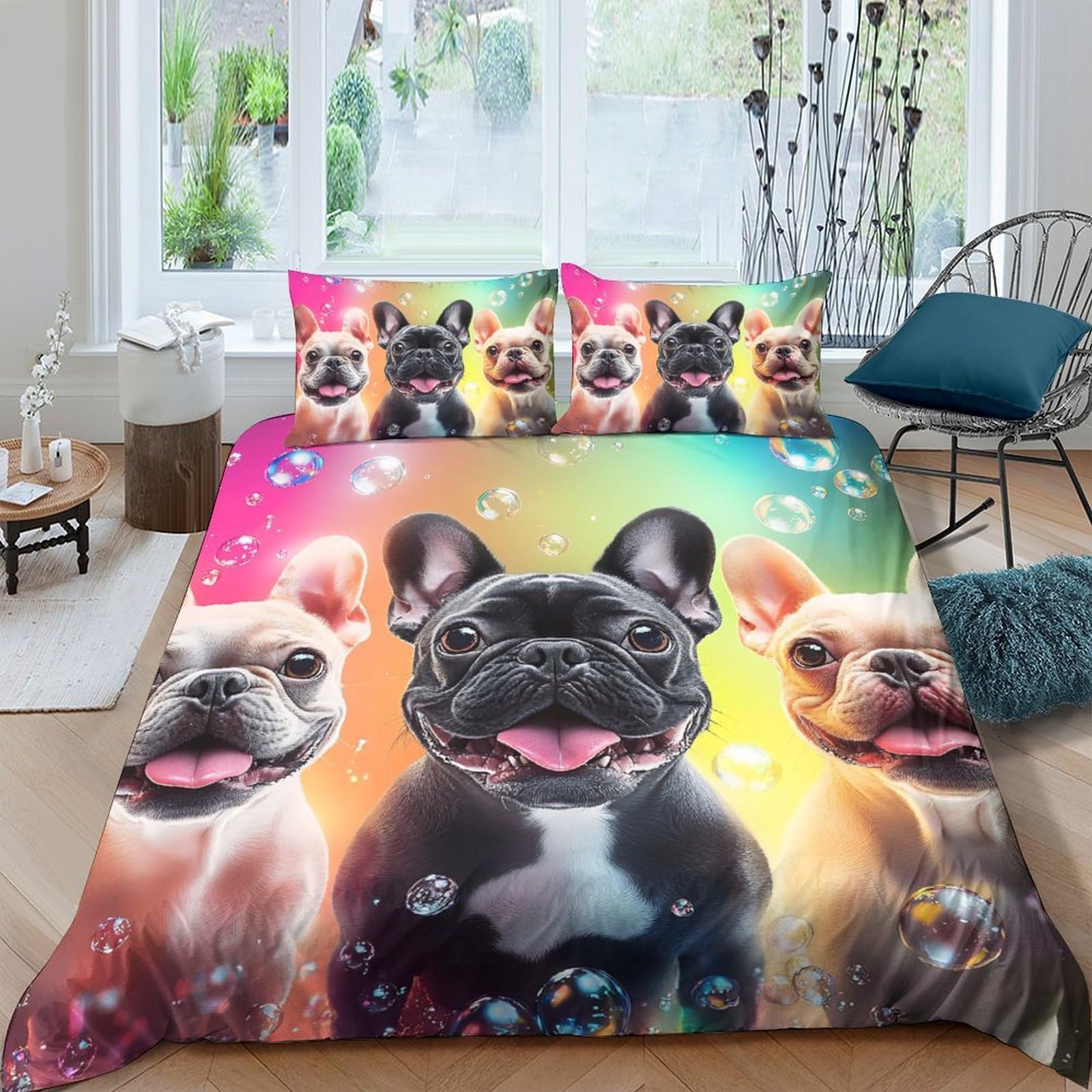 Ctjqhvkz Style-10 3D Printed French Bulldog Fitted Sheet Microfiber Colourful Dog Bed Cover For Bedroom Guest Room Dorm Decor Mattress Protection Single（135X200cm）