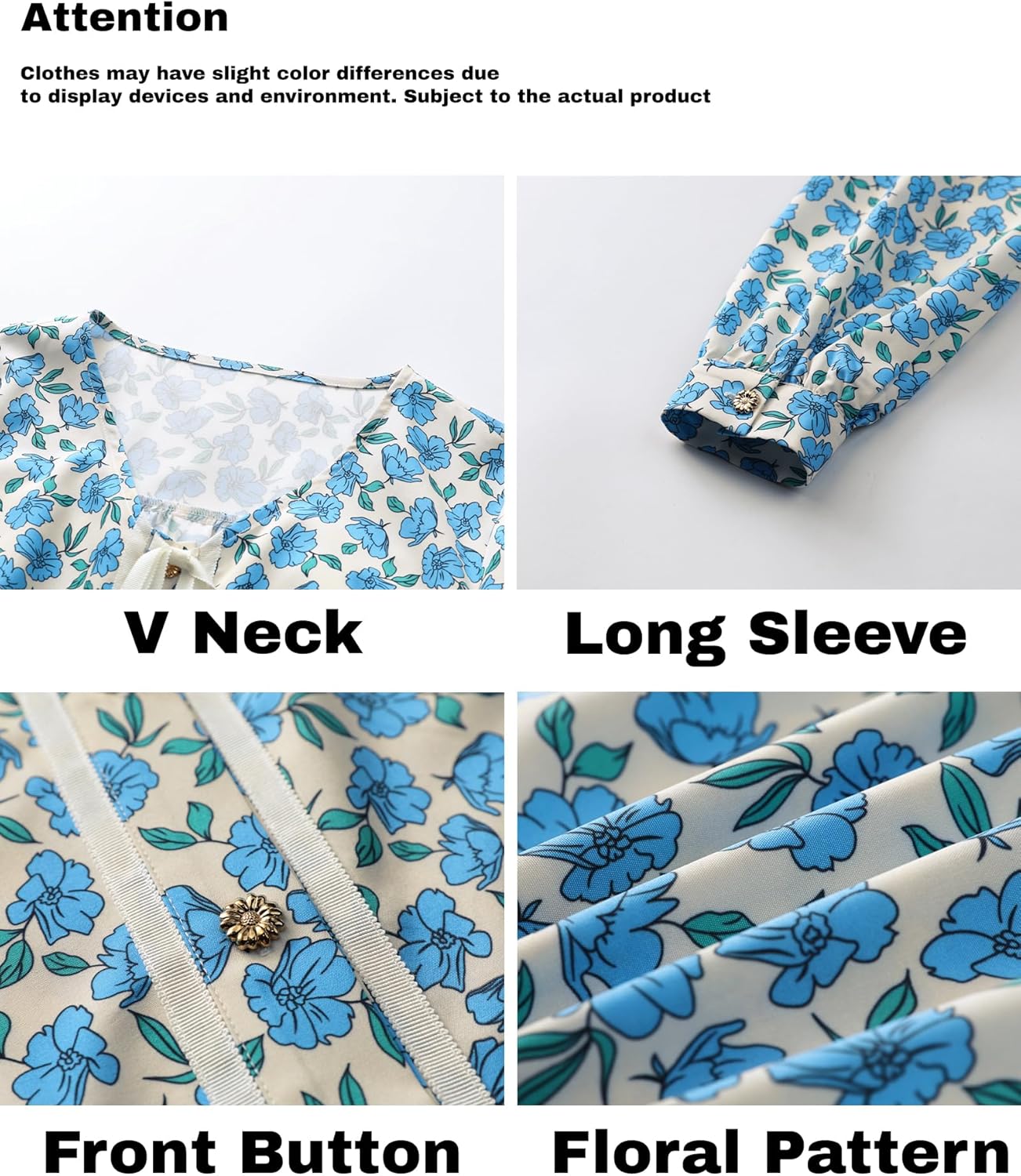 DERAX Womens Boho Floral Long Sleeve Mini Dress Botton Down Flowy Babydoll 2026 Spring Short Dresses - Image 6