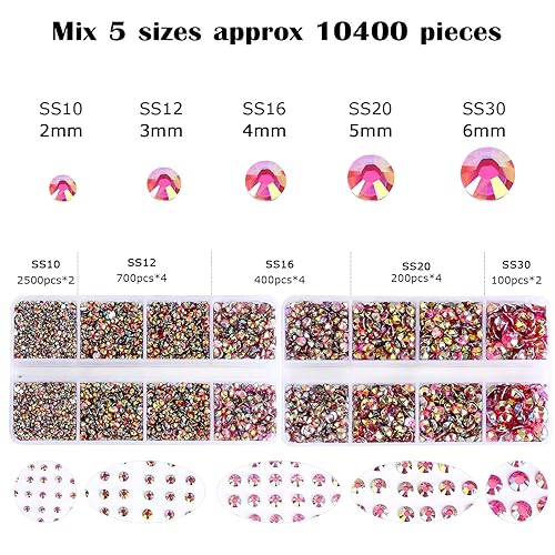 Miniatura 9 de 10400 diamantes de imitación de color azul claro gelatina, gemas de resina para uñas y diamantes de imitación, cristales no termofijos, diamantes de