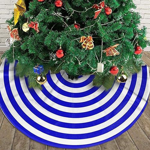 Miniatura 5 de ANANGTEE Faldón de árbol de Navidad blanco azul real, 36, decoración rústica de piruleta de granja, tapete grande para árbol de Navidad para adornos