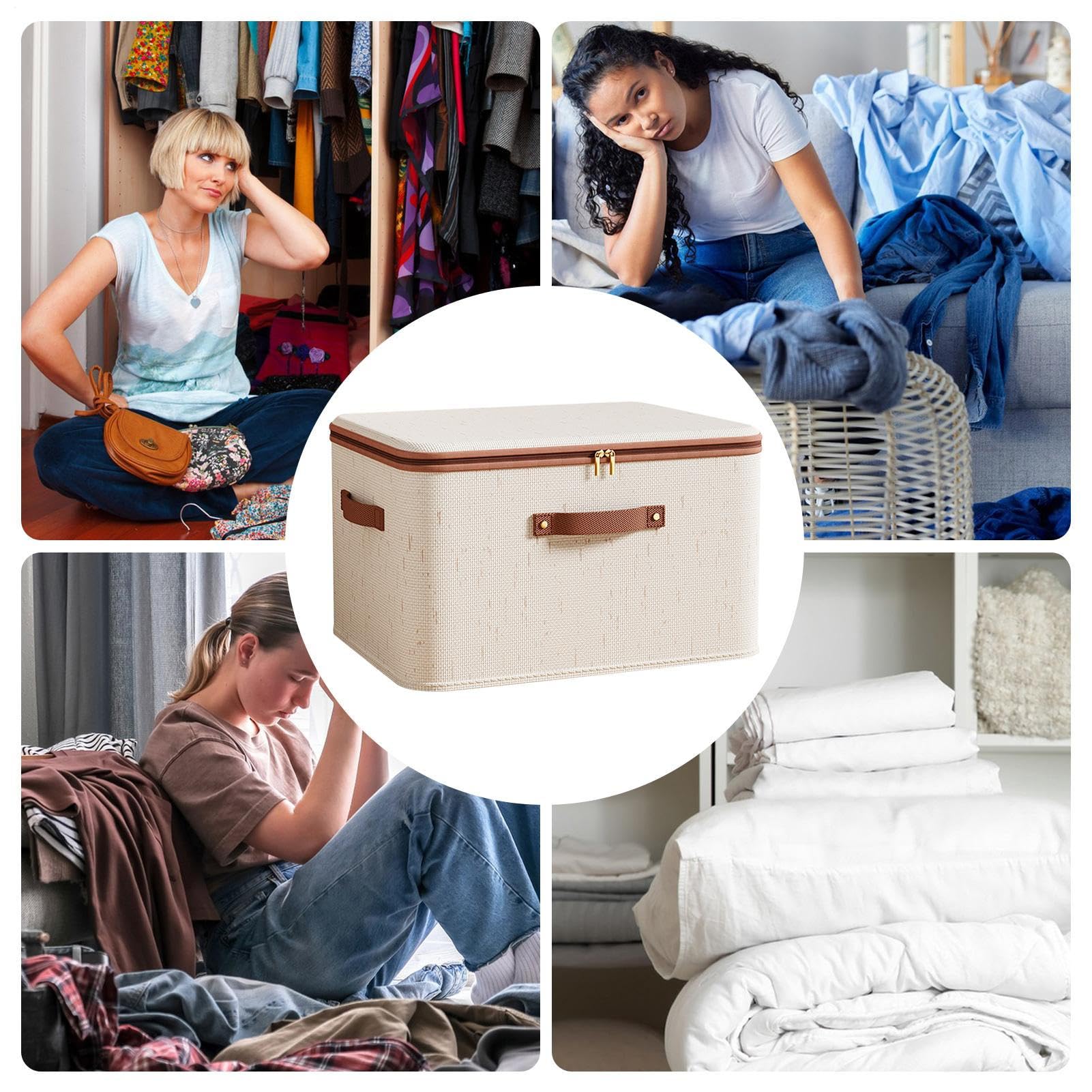 Scatola portaoggetti in tessuto Scatole Contenitori Traspiranti con Grande | Organizzatori e Contenitori per Abiti per Casa, Soggiorno, Camera da , Dormitorio, Viaggi, Campeggio, Panni, A