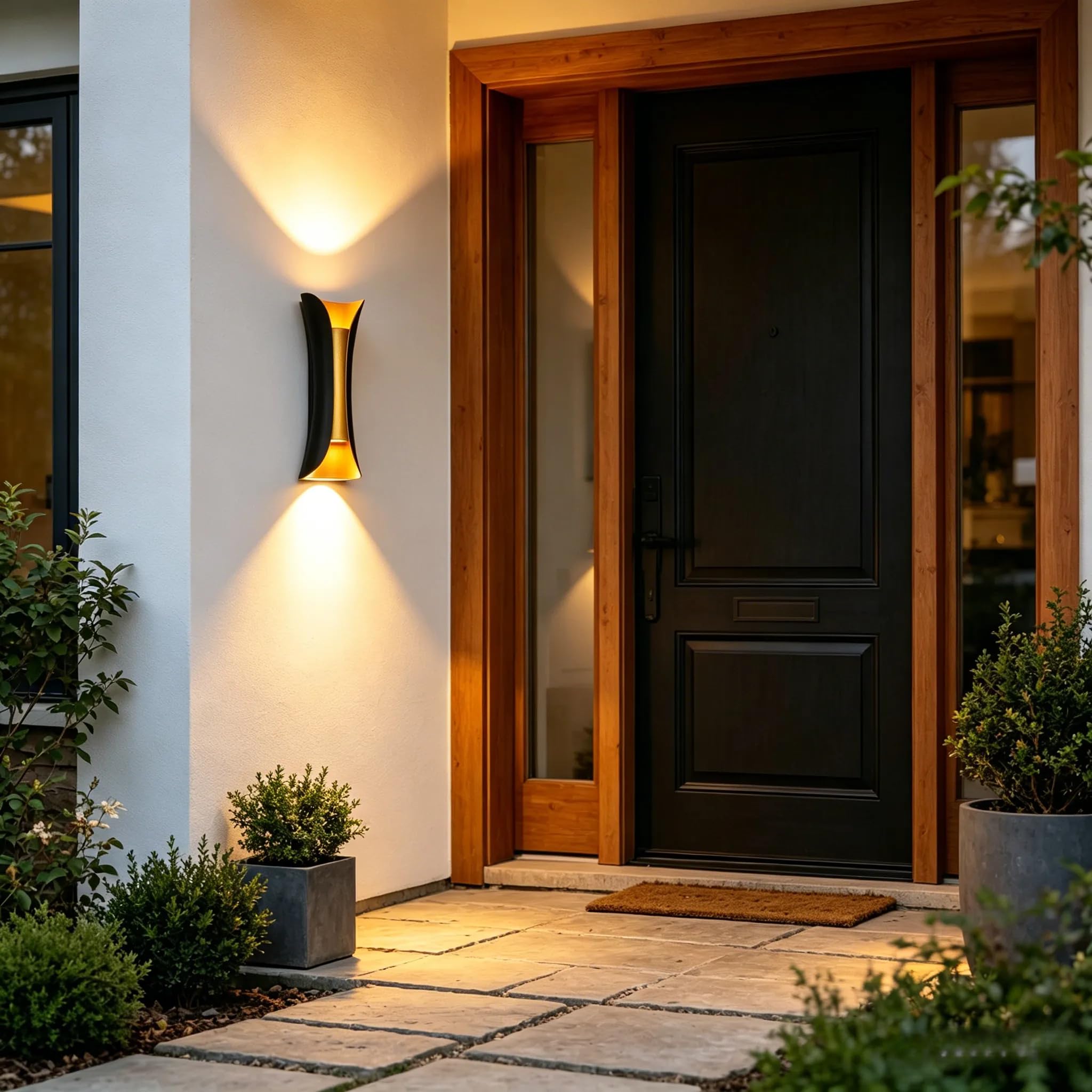 Schwarz-Goldene 20W LED Wandleuchte IP65 Wasserdicht Up Down Außenlampe aus Aluminium 3000K Warmweiß für Flur Garten Bad Balkon