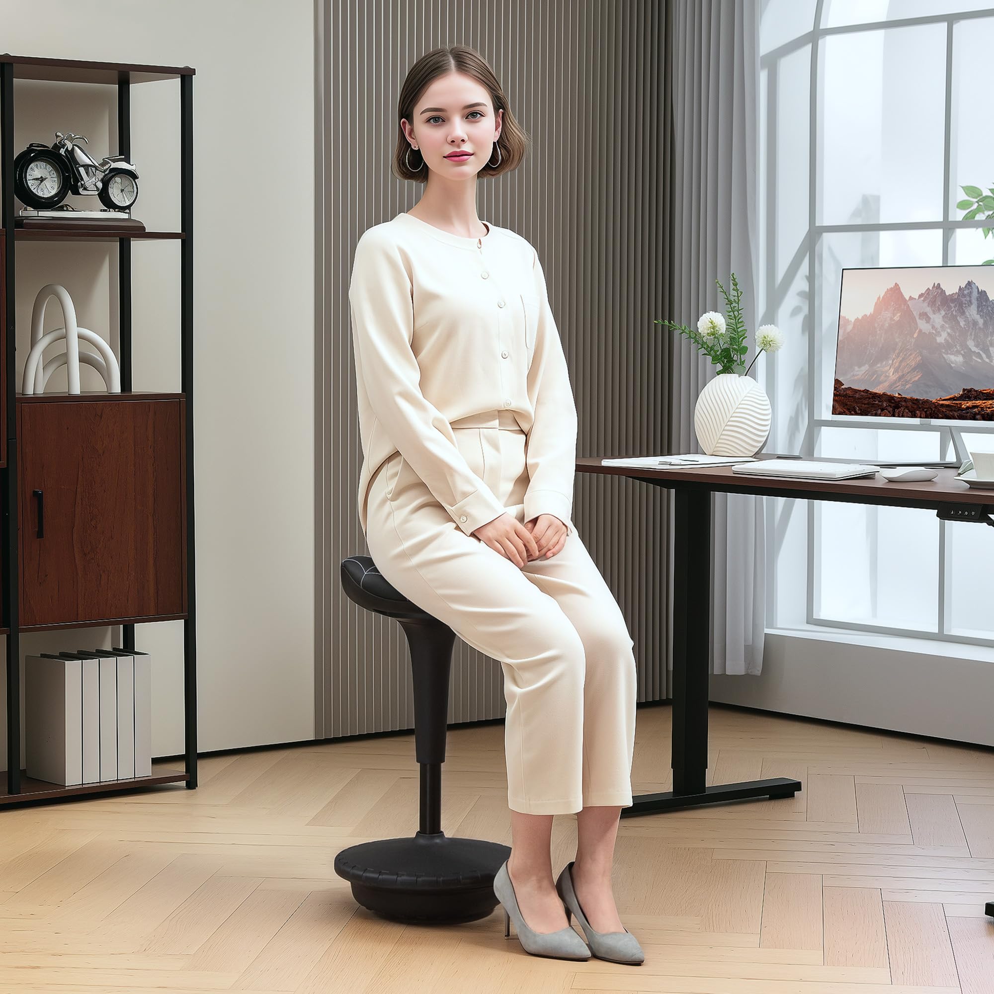 Vinsetto Bürohocker mit Schwenkfunktion, ergonomischer Hocker, höhenverstellbar 65,5-83,5 cm Arbeitshocker Sitzhocker groß Sockel, 120° neigbar Stehhocker, Anti-Rutsch, für Büro Arbeitszimmer, Schwarz