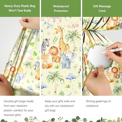 Miniatura 3 de KIDAJOY Bolsas de regalo de plástico grandes de animales para baby shower, 56 x 36 pulgadas, bolsas de regalo jumbo con diseño de animales, para