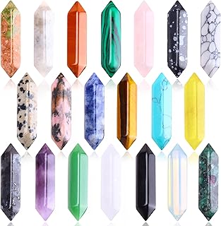 20Pcs Natural Healing Crystal Stoness Set Hexagonal Bullet Shaped Crystals Gemstone Wand Set Real Amethyst Rose Quartz Gems for Healing and Meditation Yoga Crystals and Healing Stones