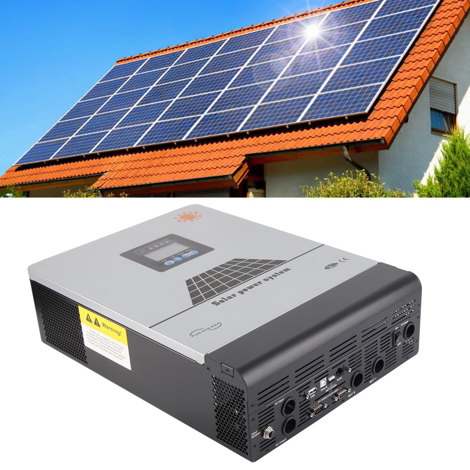 Onduleur Solaire, Onduleur 5KW DC48V MPPT80A à AC220V 50Hz avec écran LCD pour la Maison, L'école, Les Zones Industrielles et Les Activités de Plein Air