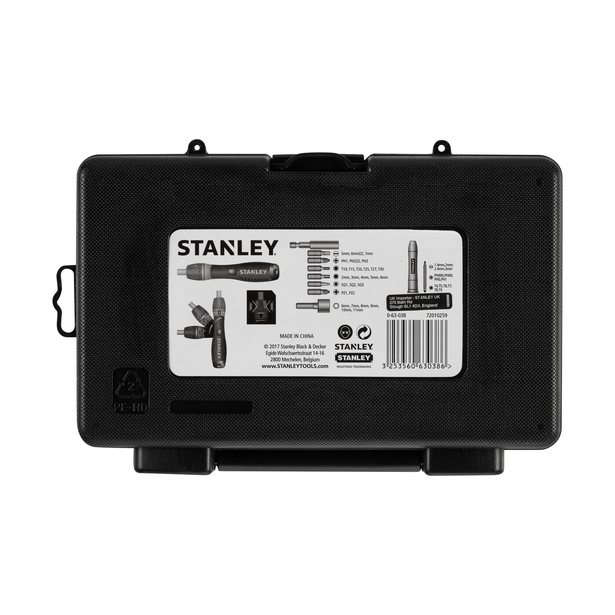 STANLEY Coffret 40 Pièces Tournevis à Cliquet et Accessoires - Cliquet 3 Positions - Réservoir Intégré de 6 Embouts - Tournevis Articulé 3 Positions pour Visser en Tout Confort 0-63-038