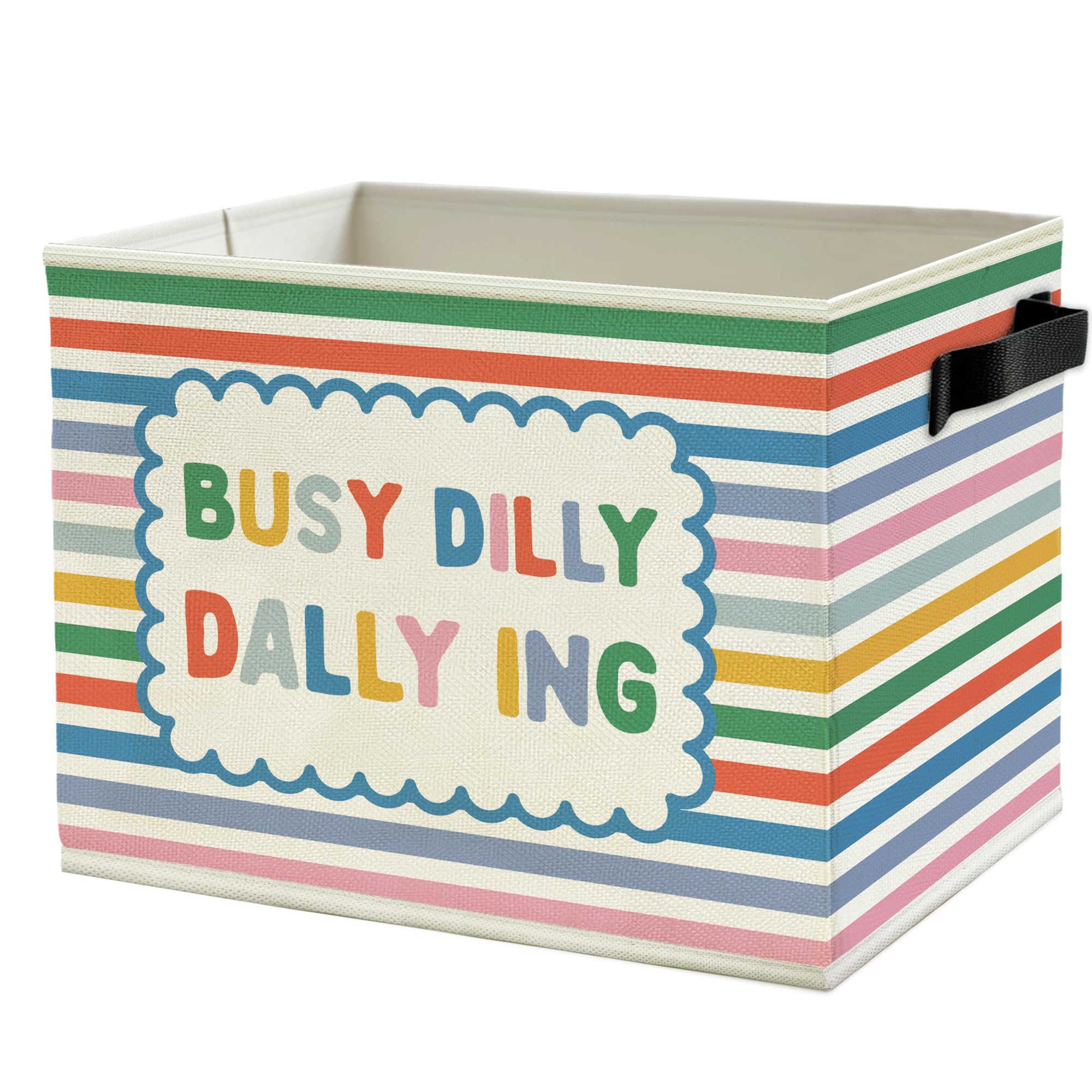 Funny Kids Nursery Storage Bins Box with Handles, Colorful Striped Busy Dilly Dallying Boho Collapsible Basket Organizer for Toddler Kids Room Bedroom Playroom Bathroom Books Clothes
