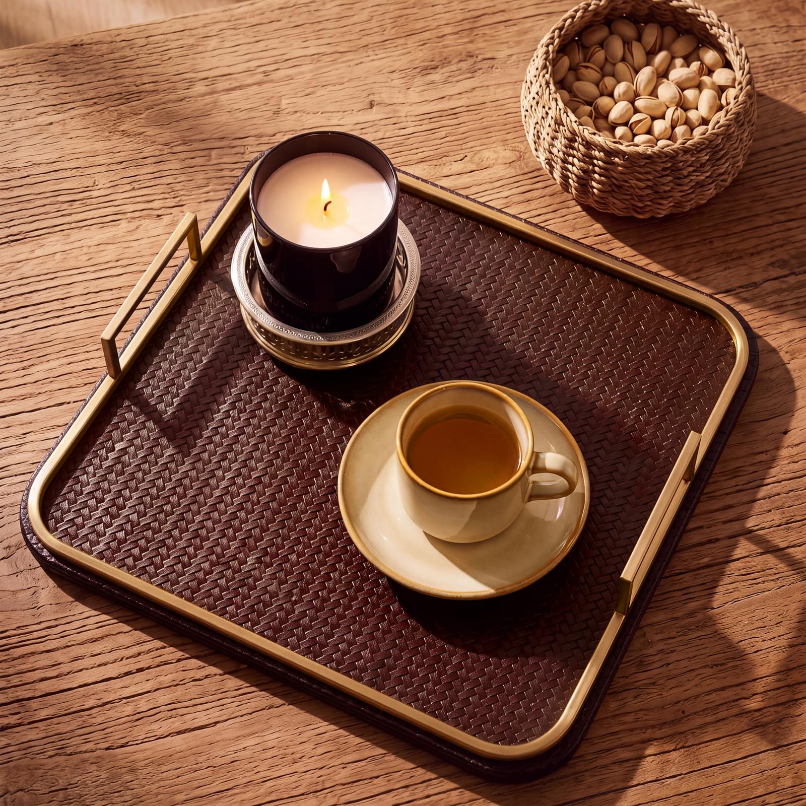 Photo 1 of LemonRoad Vegan Leather Serving Tray - Brown