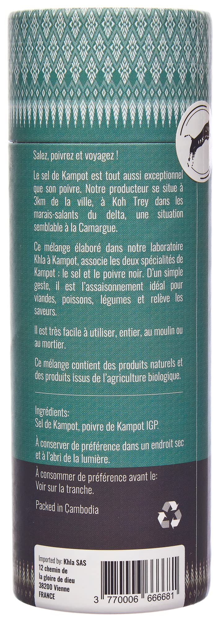 Khla - Sel et poivre de Kampot - 100% naturel - Tube 150g