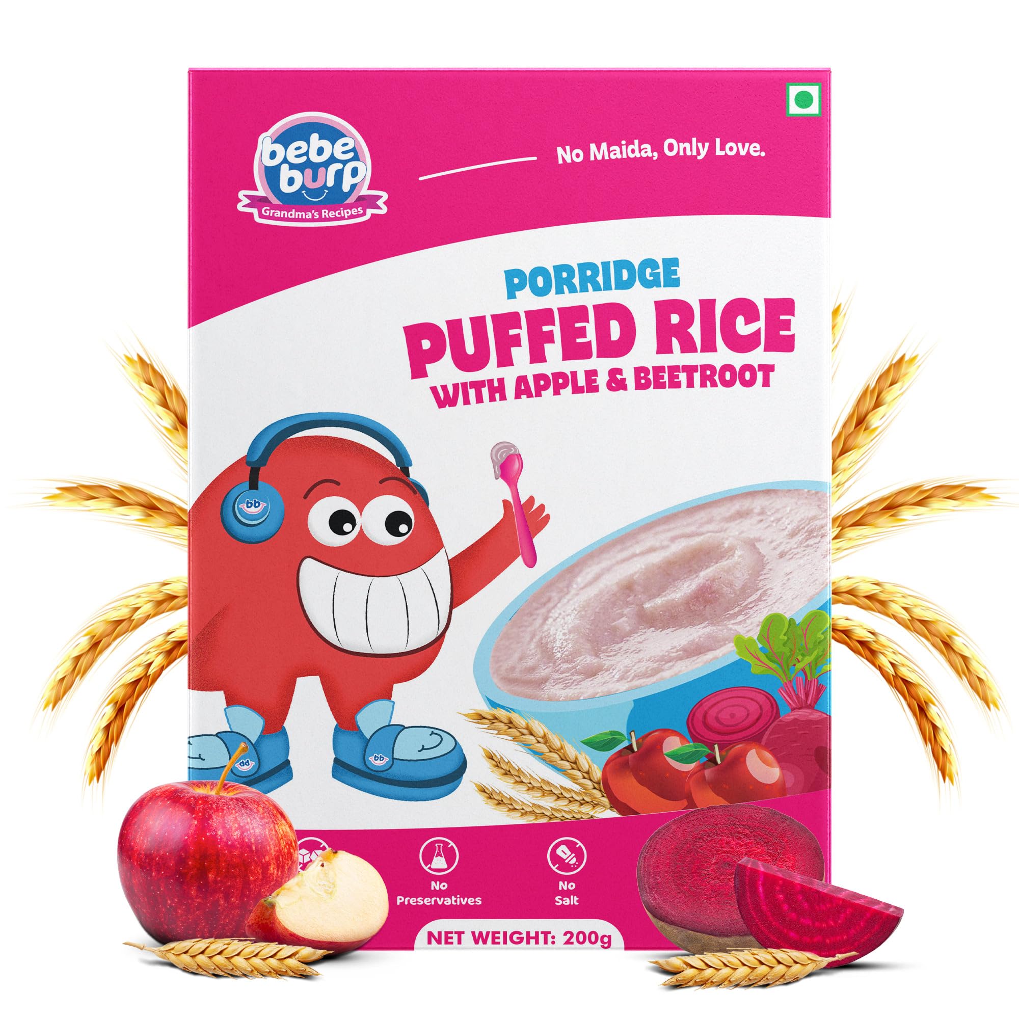 Cereals | Mix Porridge Puffed Rice Porridge with Apple & Beetroot | No Sugar No Salt | No Artificial Preservatives & Flavours | Real Fruits & Vegetables | 200g