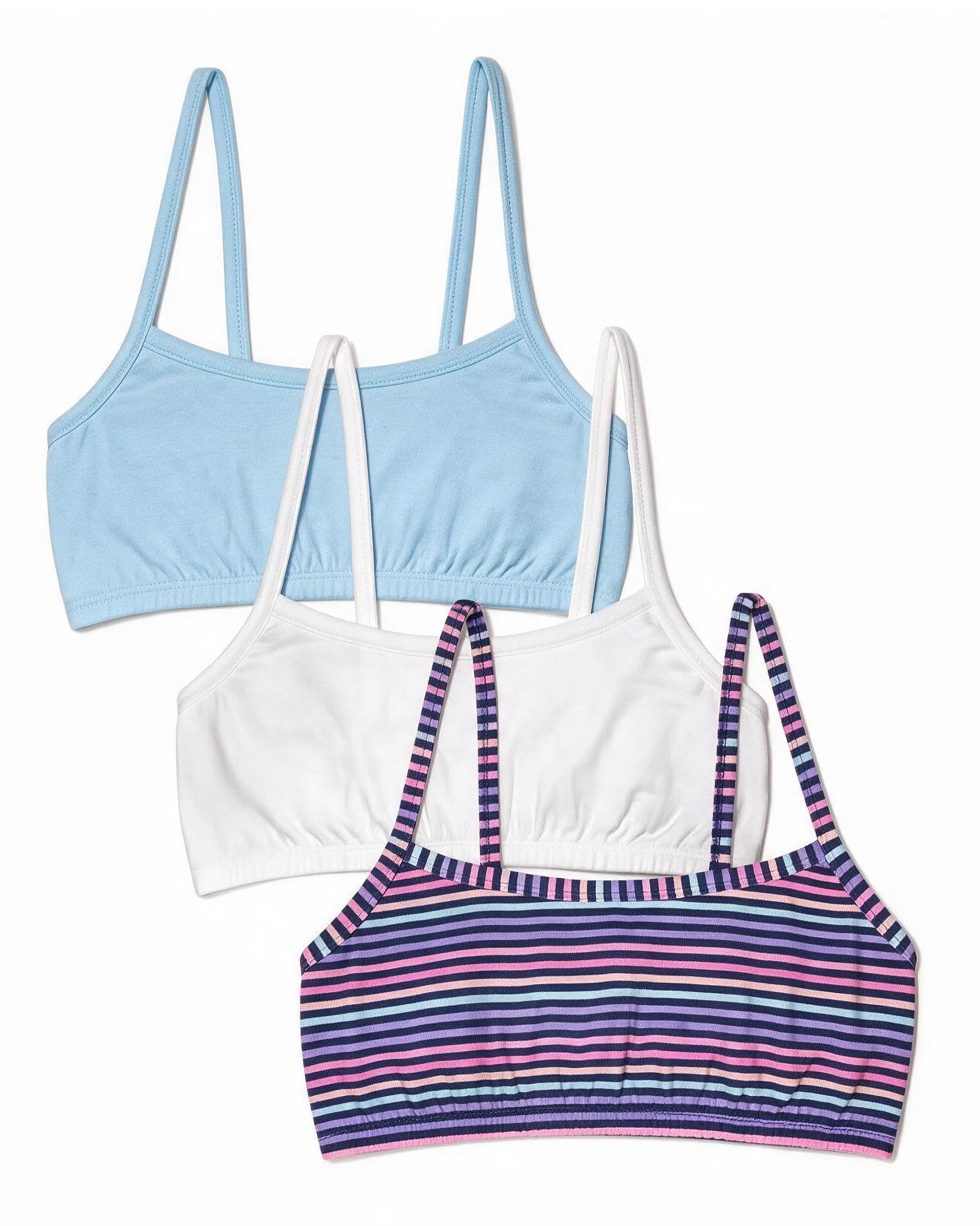 Fruit of the Loom Dziewczęcy biustonosz sportowy z bawełnianym paskiem spaghetti, Happy Stripe/biały/cień do powiek, 32