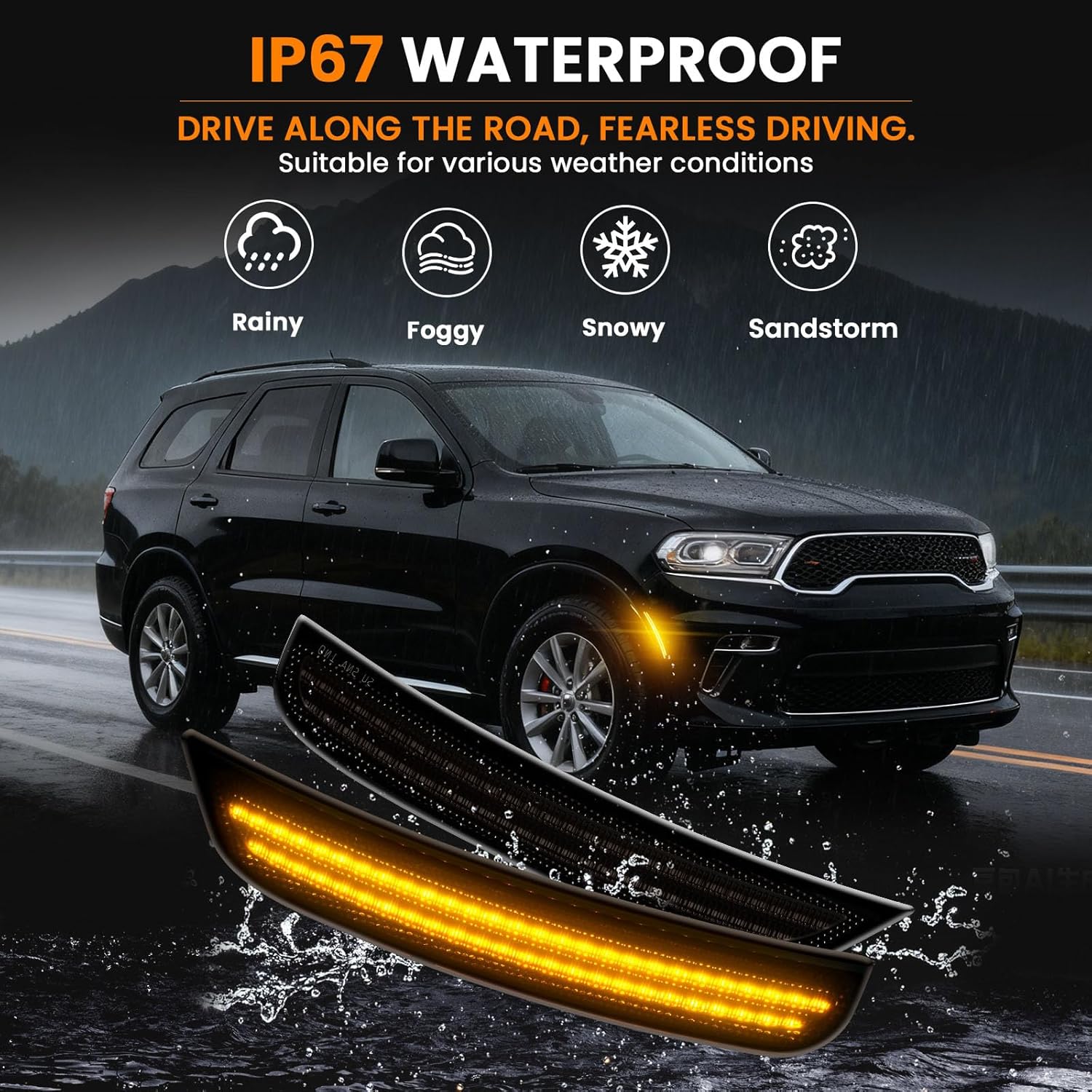 D-Lumina 2PCS Upgraded LED Side Marker Lights Compatible With Dodge Durango 2021-2025, Amber 2-Row Front Bumper Marker Lamps, Smoked Lens Driver & Passenger Side Turn Signal Lights