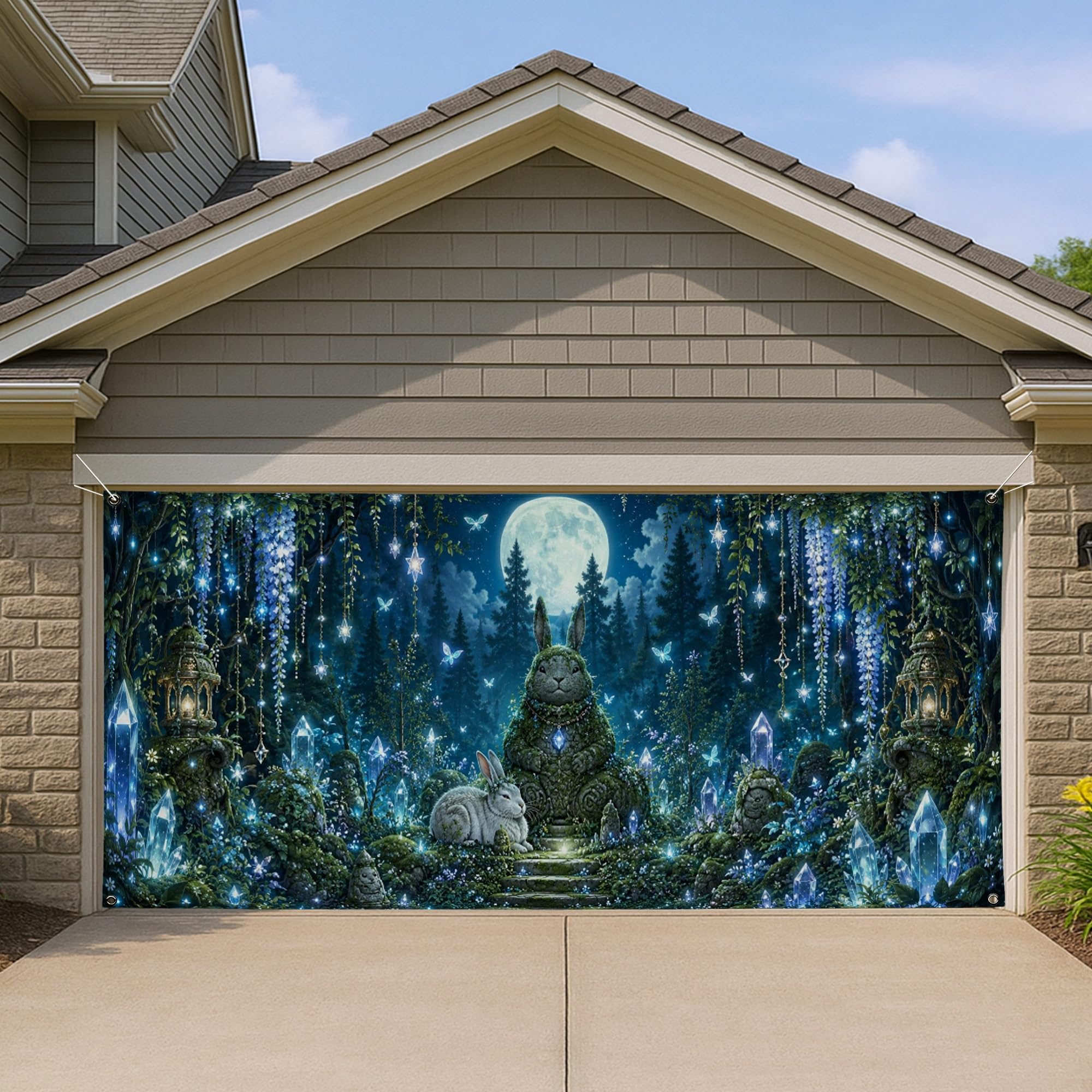 Décoration porte de garage forêt mystique Halloween automne 400x180 cm