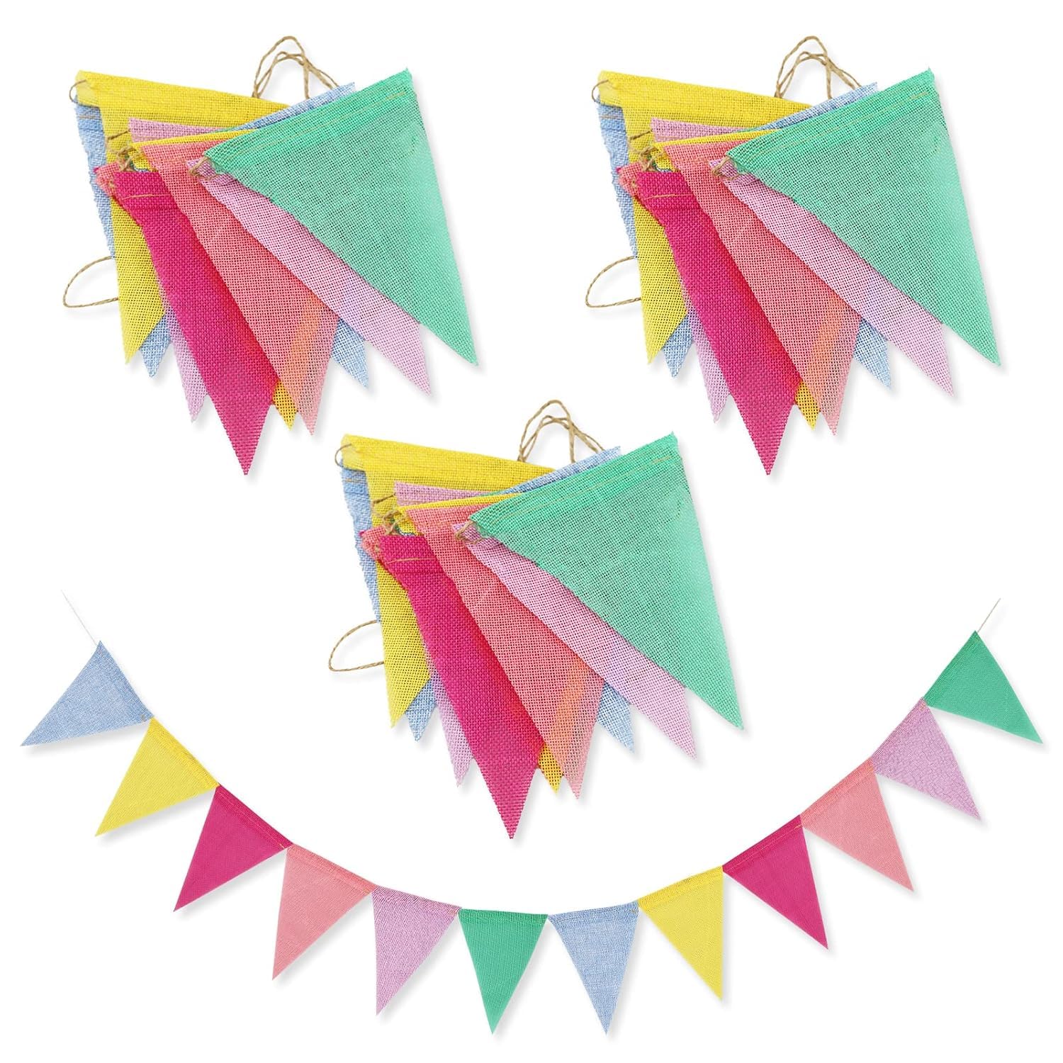 SZXMDKH 60 Flags 68 Feet Bunting Banner, Multicolor Outdoor Waterproof Triangle Flags Imitated Linen Burlap Bunting Supply for Wedding Birthday Party Home Festival Decoration