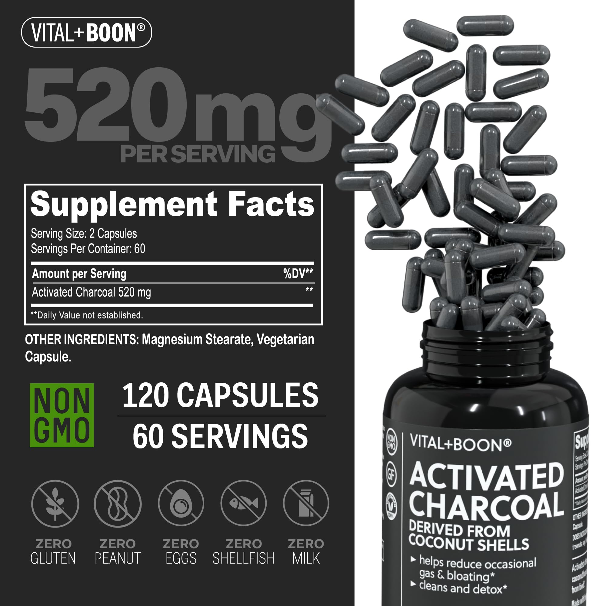 Activated Charcoal Pills, Coconut Shell (120 Capsules) — Amazon image 3