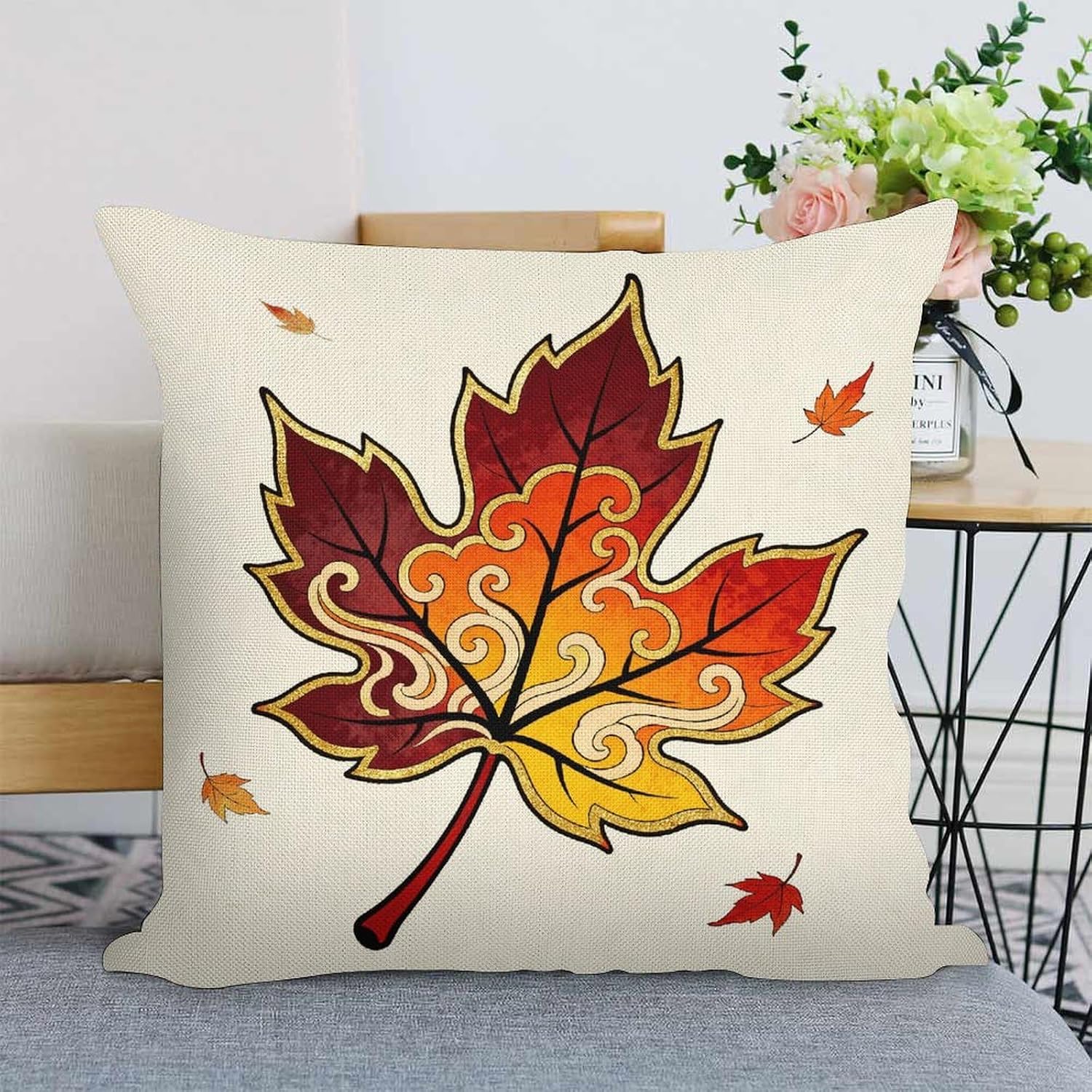 Maple Leaf Pillow Protectors Cute Waterproof Pillow Cover Soft Skin-Friendly Cushion Case Decorative Square Cushion Cover for Couch Sofa Bed Living Room Bedroom