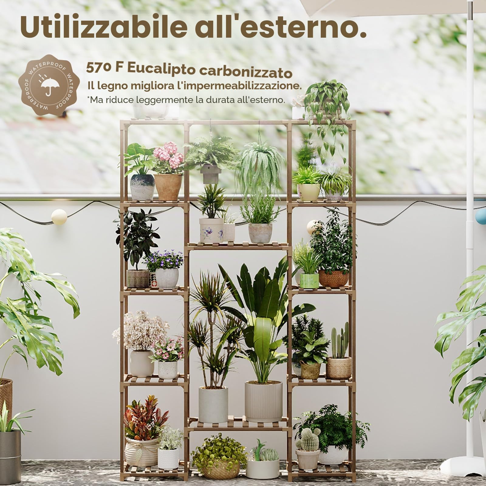 Bamworld Porta Piante da Esterno Grandi Scaffale per Piante da Interno Alto Supporto per Piante Legno Sostiene più Vasi Arredo Giardino Bonsai Vaso