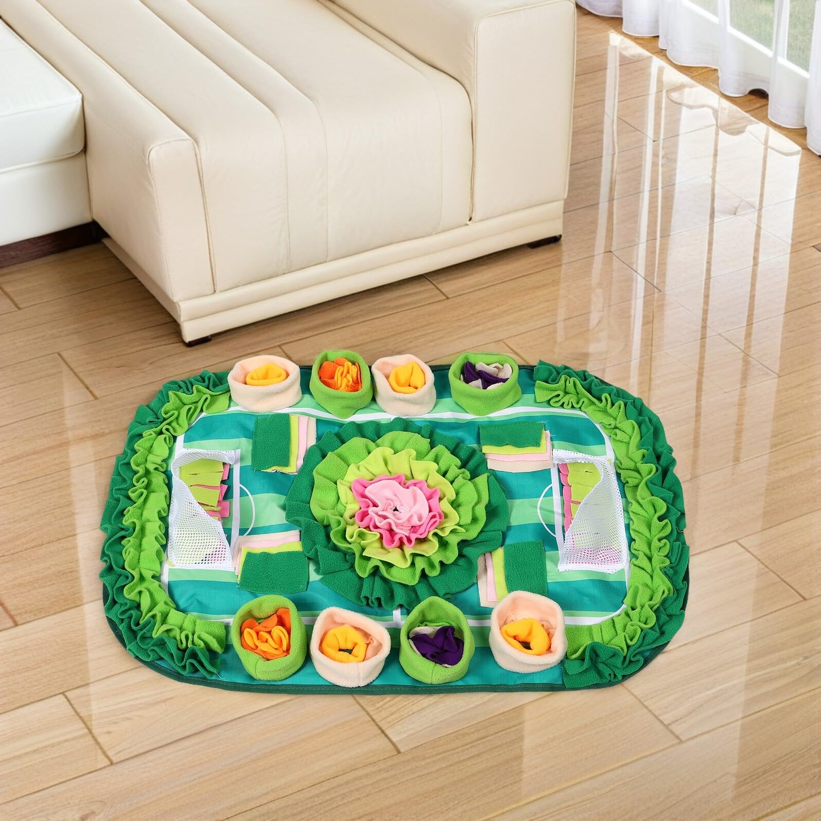 WOONEKY Tapis de Reniflage pour Petits Chiens Tapis Dactivité Interactif à Slow Feeding pour Instincts Naturels et Design Terrain de Football pour Entraînement et Jeu
