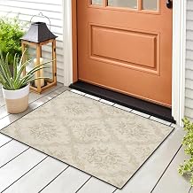 2x3 Area Rugs, Washable, Non Slip Backing, Victorian Floral | Damask Beige Rose Stain Resistant Carpet for Home Kitchen Bedroom Dining Living Room Decor