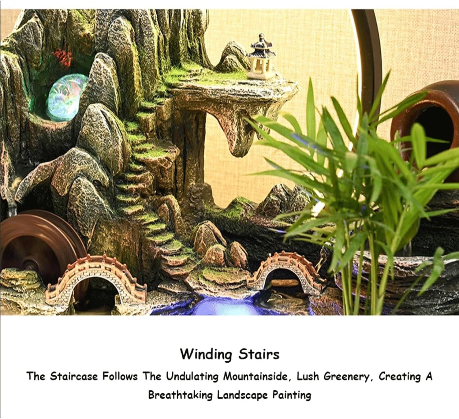 Tabletop Fountain Rockery Waterfall Fountain Stream Fountain Indoor w/LED Light Mist Desk Waterfall Atomizer Circulating Fountain