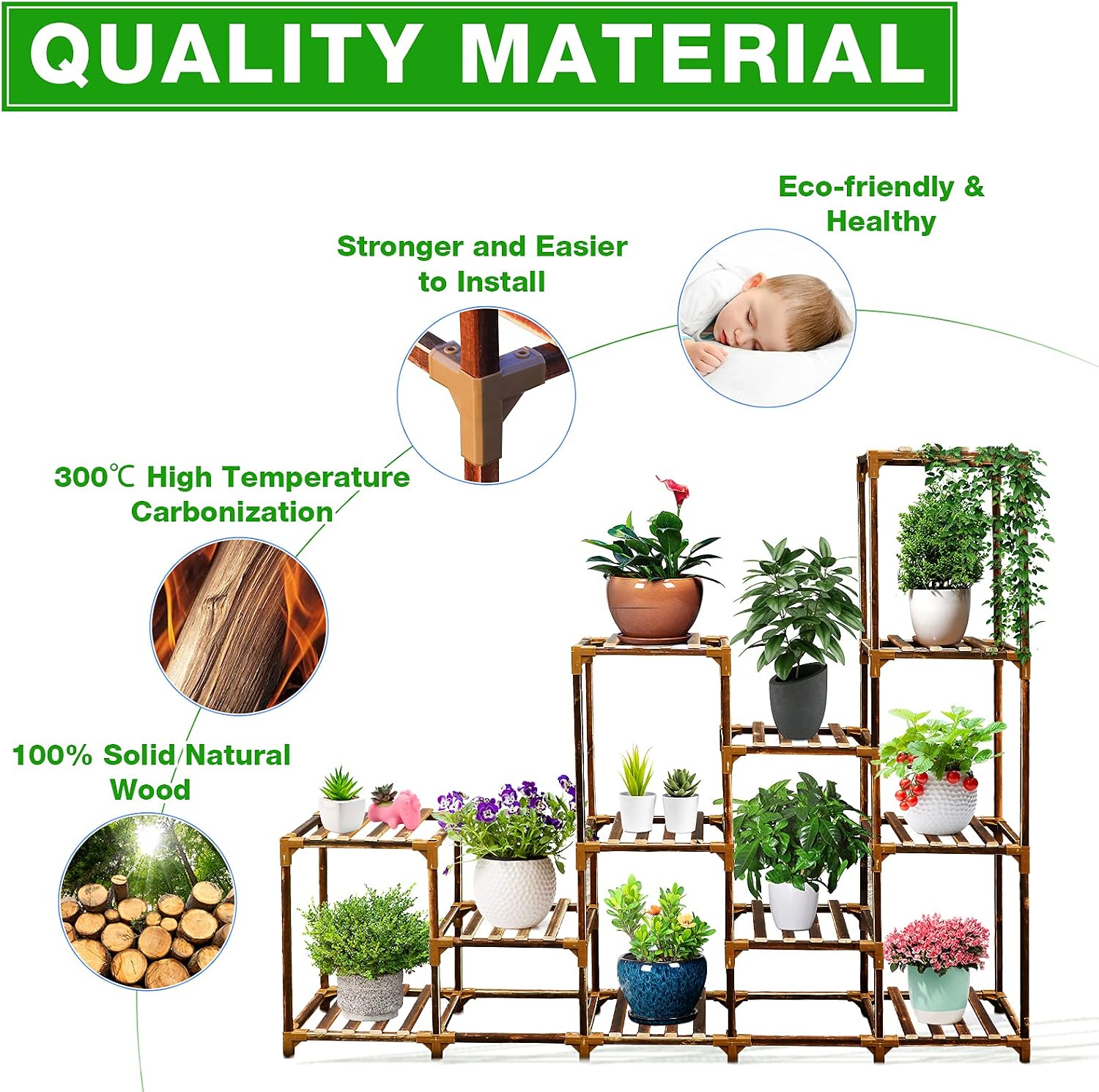 Plant Stand for Indoor Outdoor,12 Tier Tall Wood Plant Stand Shelf ,Multi Layer Flower Pots Holder,Wooden Plant Display Holder Rack Use for Garden Corner,Patio ,Office, Living Room