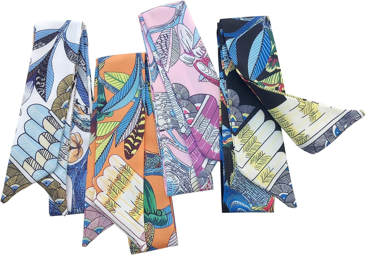 4pcs Purse Scarf For Handbags Silk Head Scarf For Hair Fashion Skinny Scarf For Women Long Neckerchief