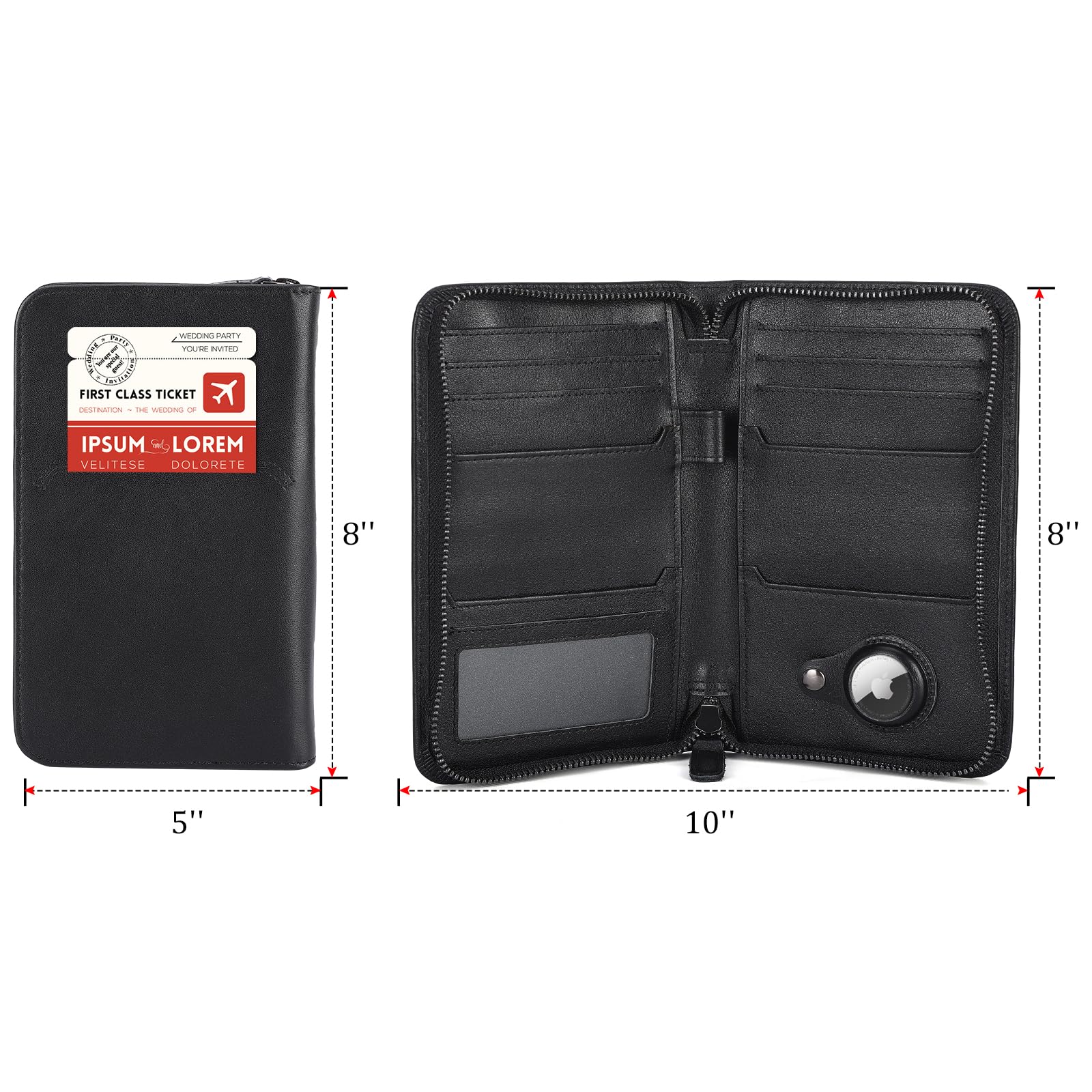 Polare Reisepasshülle aus Vollnarbenleder für Herren, RFID-blockierend, Reisebrieftasche für 4 Reisepässe, Schwarz mit AirTag-Schlitz, Retro