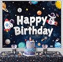 Party Propz Space Theme Birthday Decoration Backdrop 2 Pcs - Outer Space Astronaut Happy Birthday Backdrop Decoration for Boys (5 x 4 Ft) with Ribbon,Astronaut Theme Decor for Kids gallery image