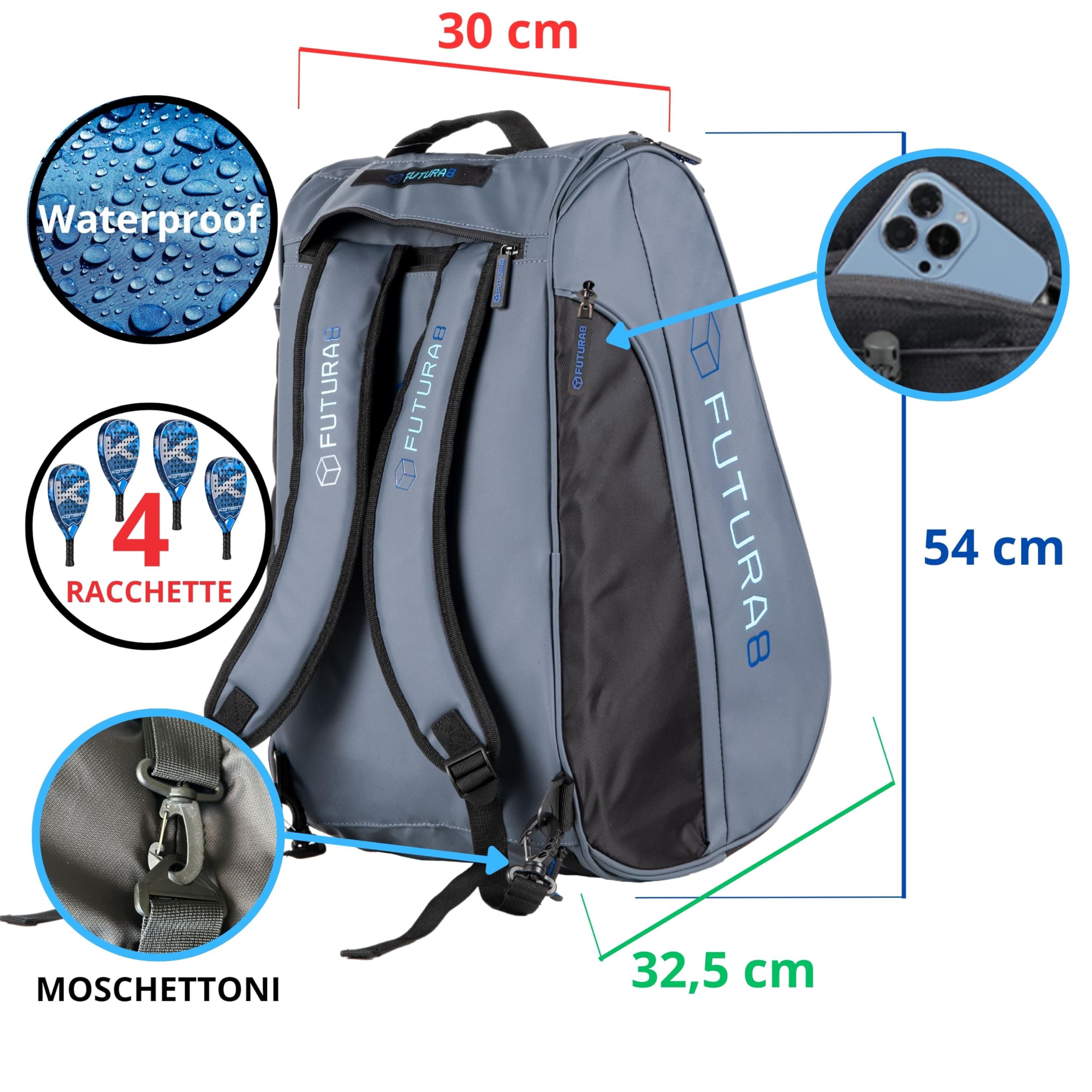borsa padel, zaino padel, borsa sportiva, scomparto scarpe, impermeabile, grande capacità, accessori padel, racchetta padel, borsa uomo donna, design ergonomico