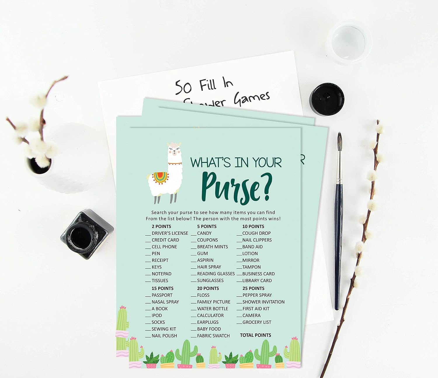 Inkdotpot 50 Sheets What's In Your Purse Baby Shower Game Cards Llama Gender Neutral Activity Cards Party Idea Baby Shower Party Supply - Image 4