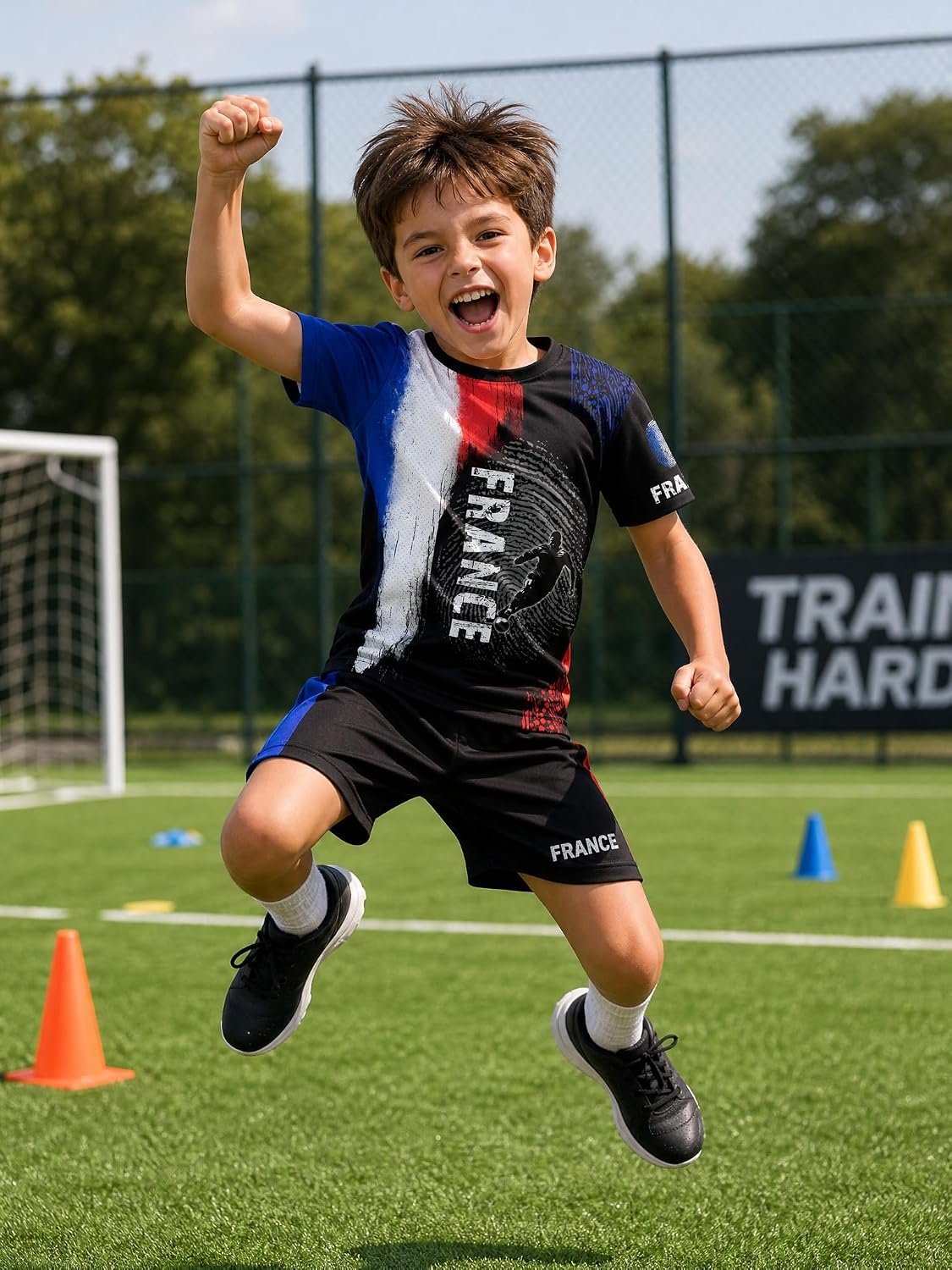 Kids Soccer Jersey Flag Print Football Shirt for Boys Girls Youth Fans Children Football Top