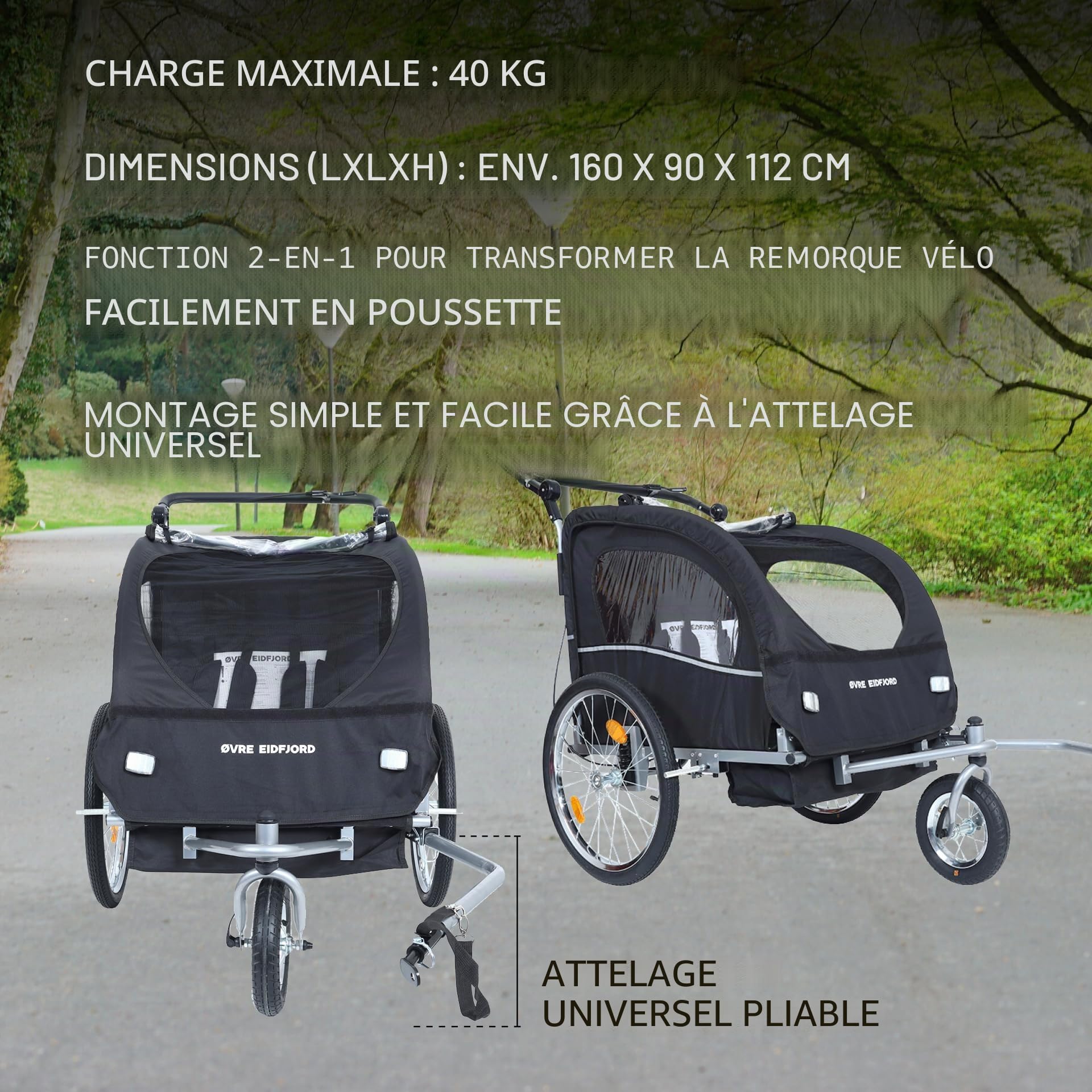 Alpström Remorque de vélo 2 en 1, flexible et polyvalente, protection contre la pluie et le soleil, pour 1 à 2 enfants à partir de 18 mois, idéale pour les excursions