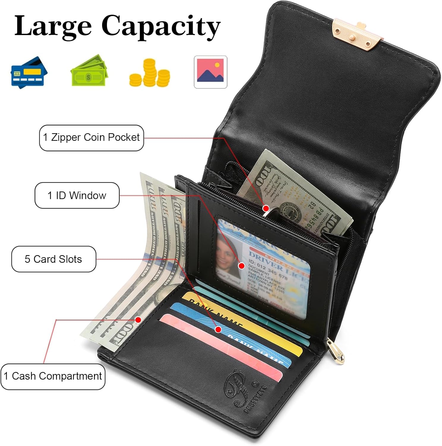 Leather Small Womens Wallet RFID Blocking Bifold Card Holder Cute Wallet for Woman with Zipper Coin Pocket - Image 3