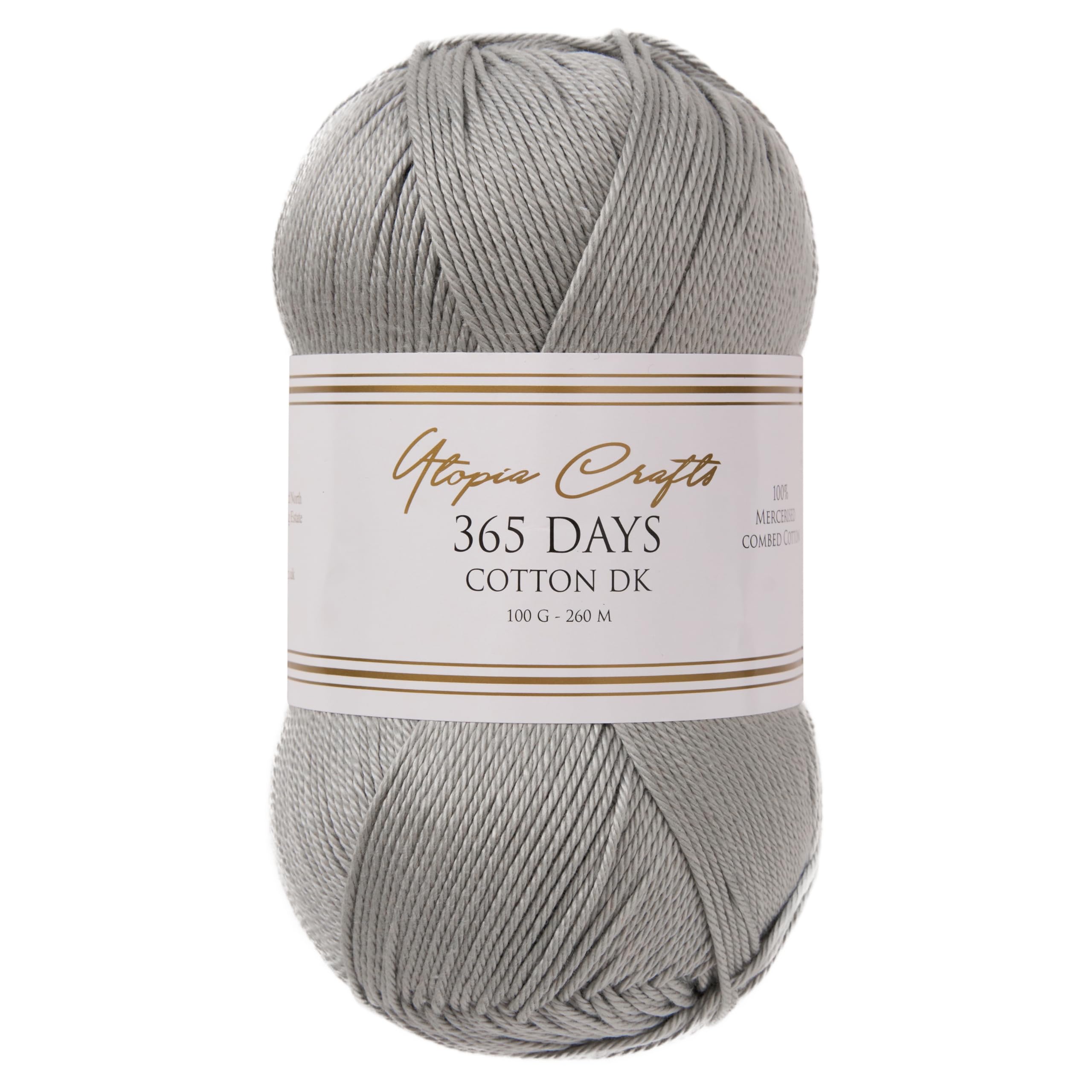 Utopia Crafts 365 Days Mercerised Combed Cotton DK Yarn for Knitting & Crochet 100g (Light Grey) โ image 1
