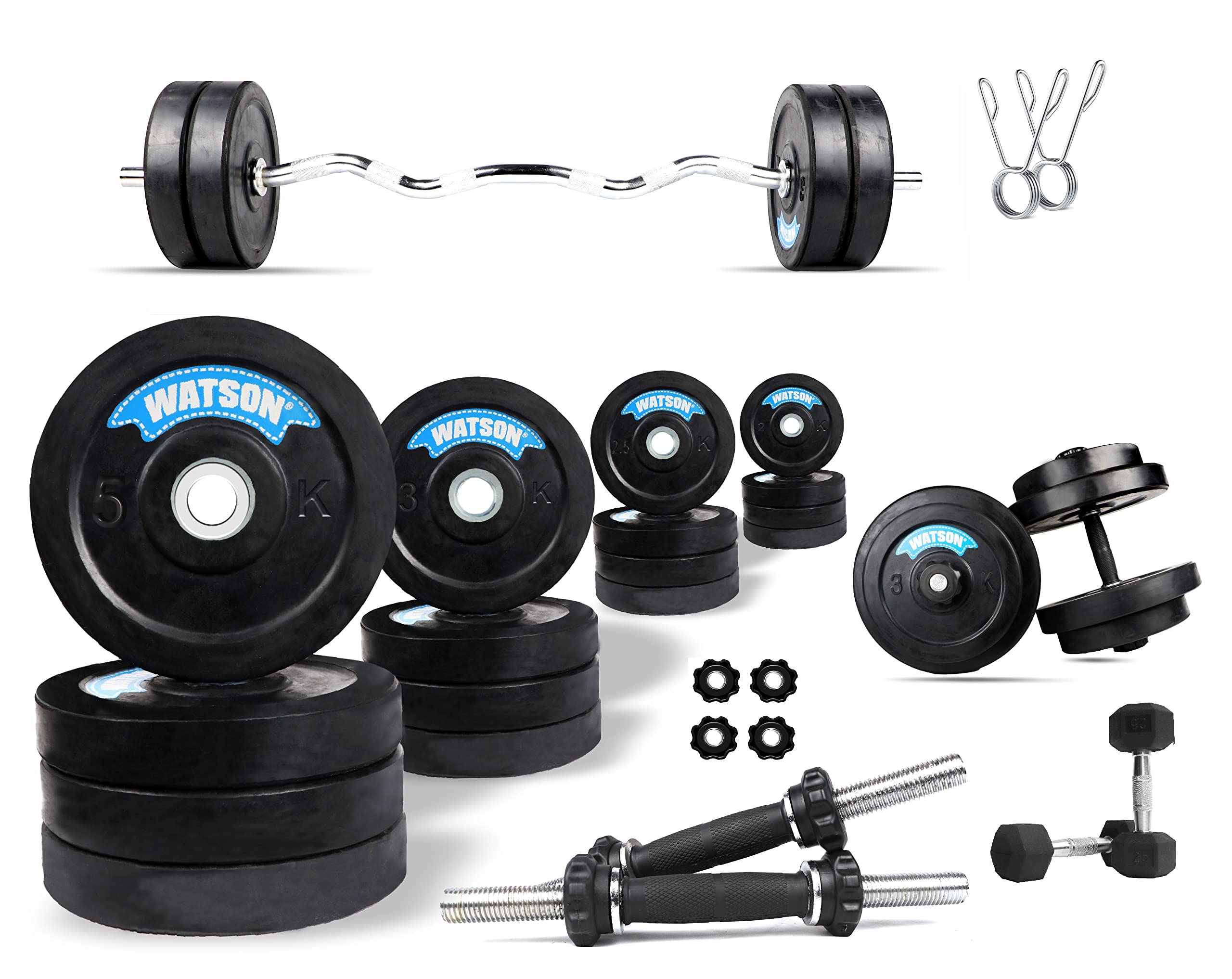 Watson Home Gym equipments,with 50Kg Heavy Weight Plates,(5x4+3x4+2.5x4+2x4) 14’’ inch Rubber Coated Solid Steel Rod, 5 Feet Straight Rod 25mm, 2.5x2=5kg Hex Dumbbell, Home Gym Combo Equipment (B0BVFXVXXL) Amazon Price History, Amazon Price Tracker