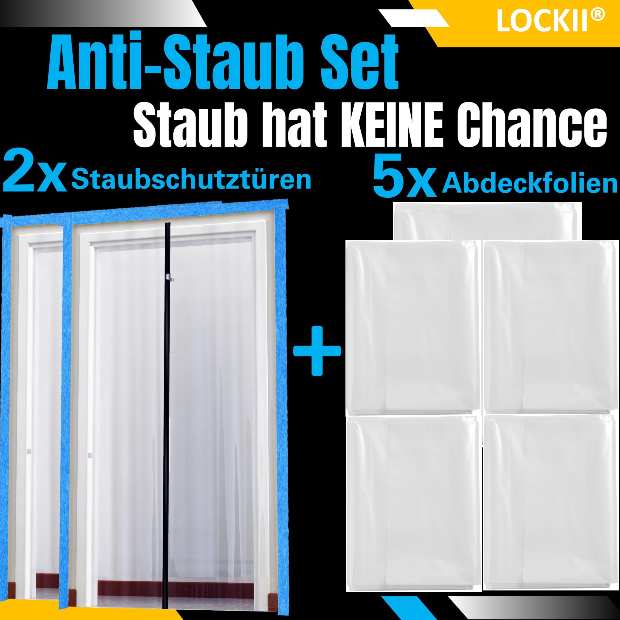 2 protectores antipolvo con cremallera para puerta de 1,20 x 2,20 m, extrafuertes, 100 micras, impermeables y resistentes al polvo, para renovación y remodelación