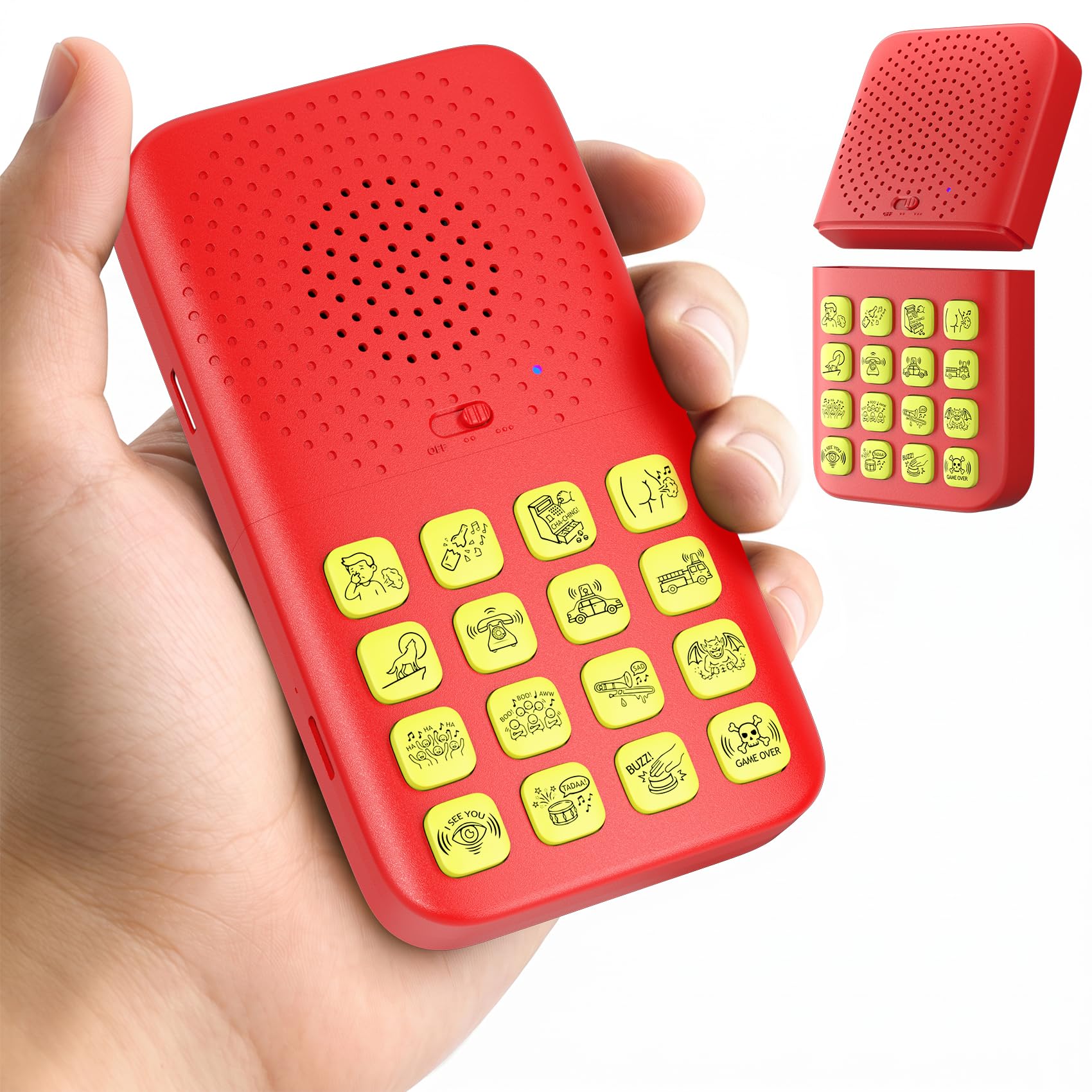 Sound Effects Machine Red with Remote Control – 16 Funny Sounds, Rechargeable Soundboard, Detachable & Portable, 2 Volume Levels, Prank Toys for Kids Boys Girls, Cool Gadgets Gift Ages 6-12 (RE)