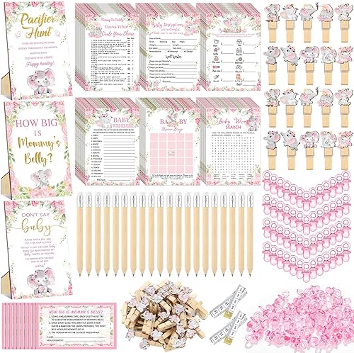 Miniatura 19 de Sherr 476 juegos florales de baby shower, 6 juegos de actividades, tarjeta floral, juego de caza de chupetes, 50 chupetes, qué tan grande es mamá,