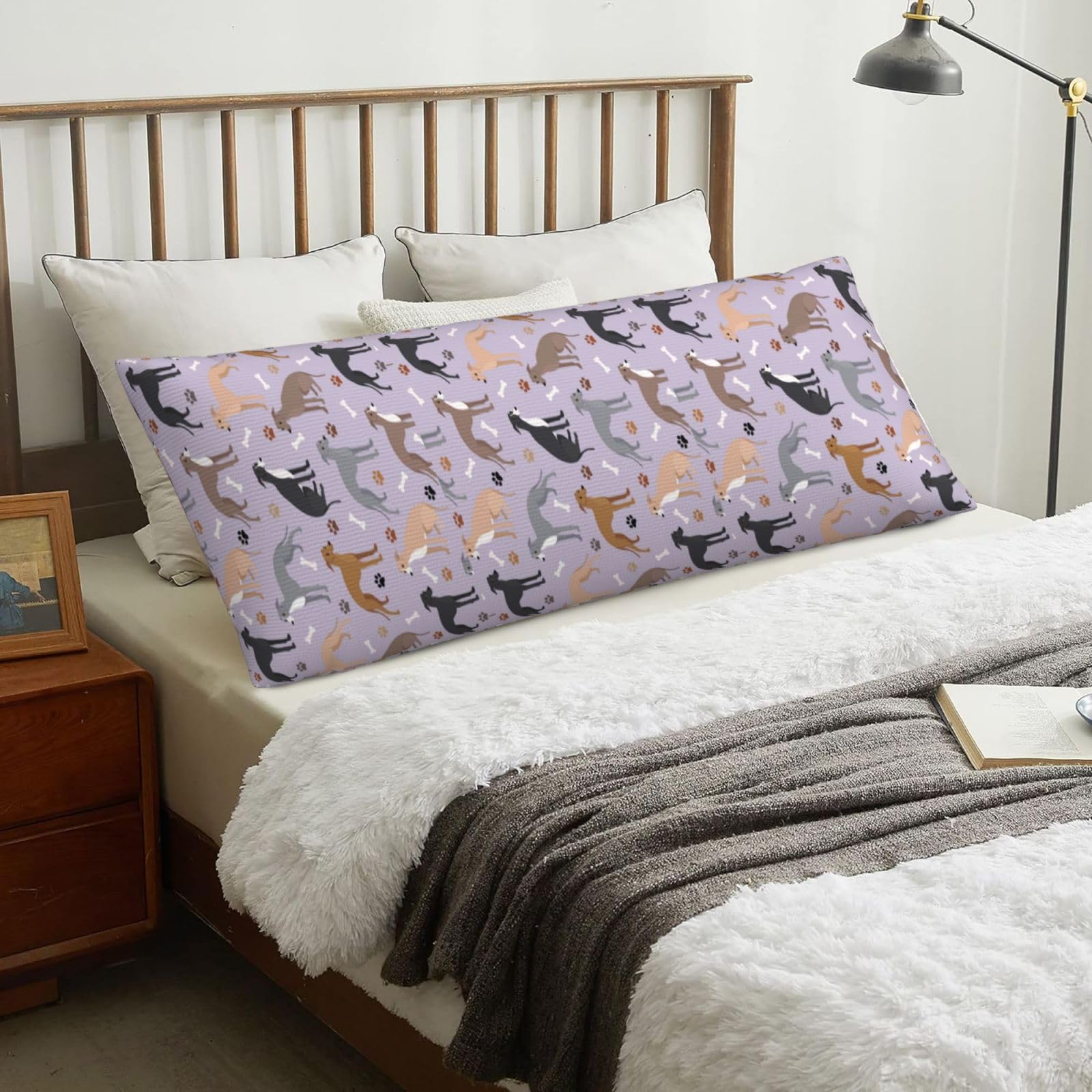 Italian Greyhound Dog Bones And Paws, Body Pillow Cover with Zipper,Long Body Pillowcase 20 x 60 in